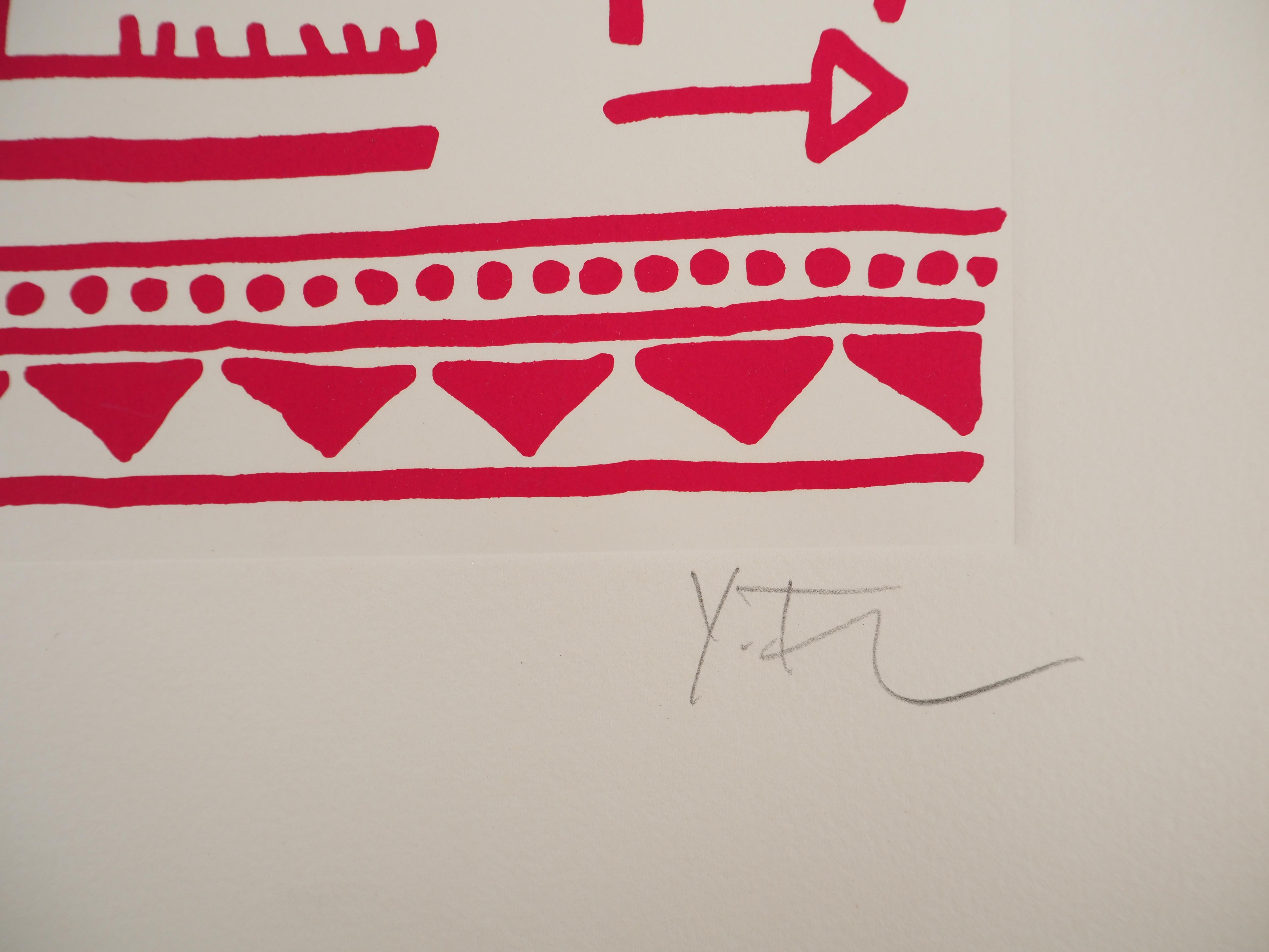 Architect : Pictograms of Genesis (Pink) - Original Screenprint, HANDSIGNED - Print by Yona Friedman