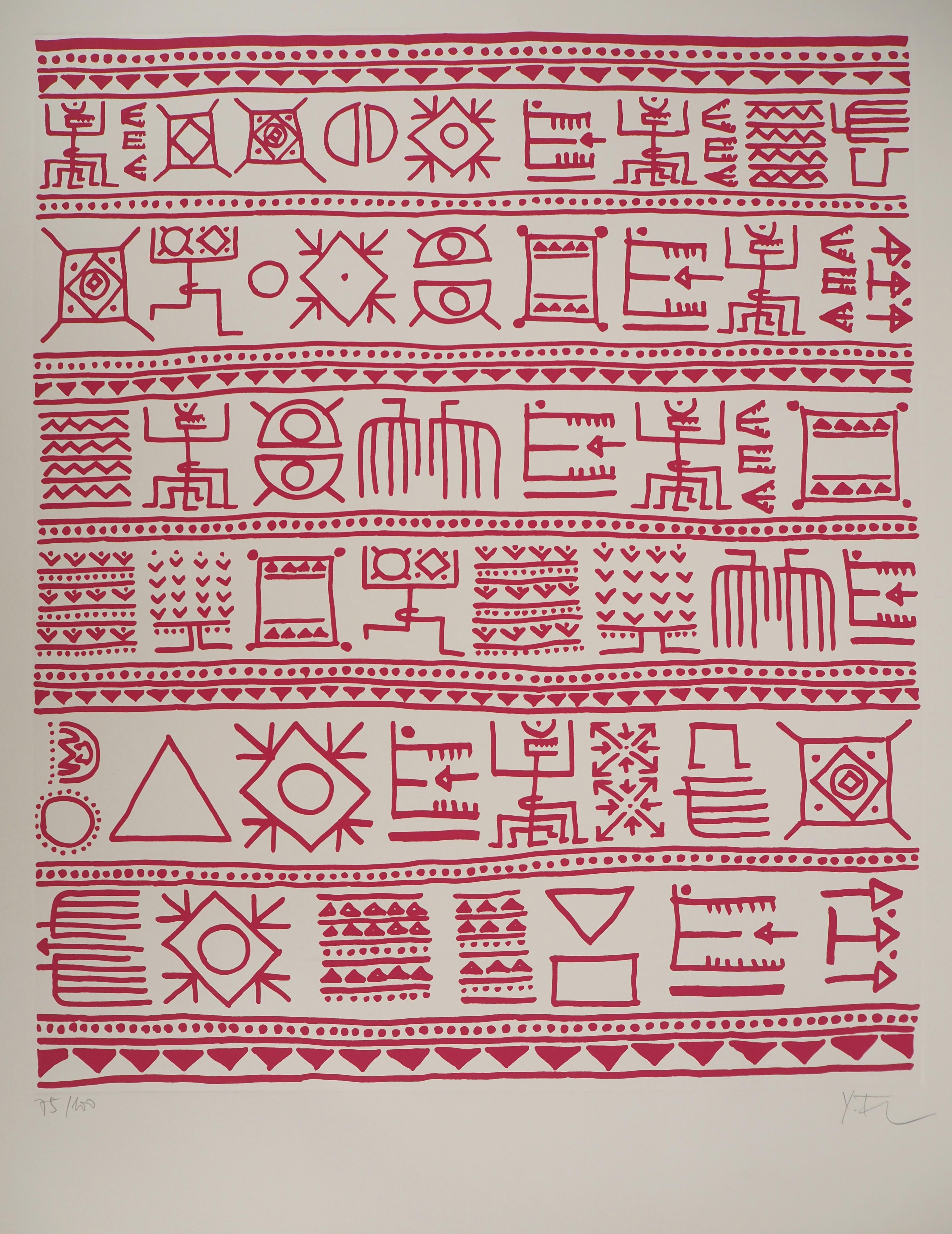 Architect : Pictograms of Genesis (Pink) - Original Screenprint, HANDSIGNED - Abstract Geometric Print by Yona Friedman
