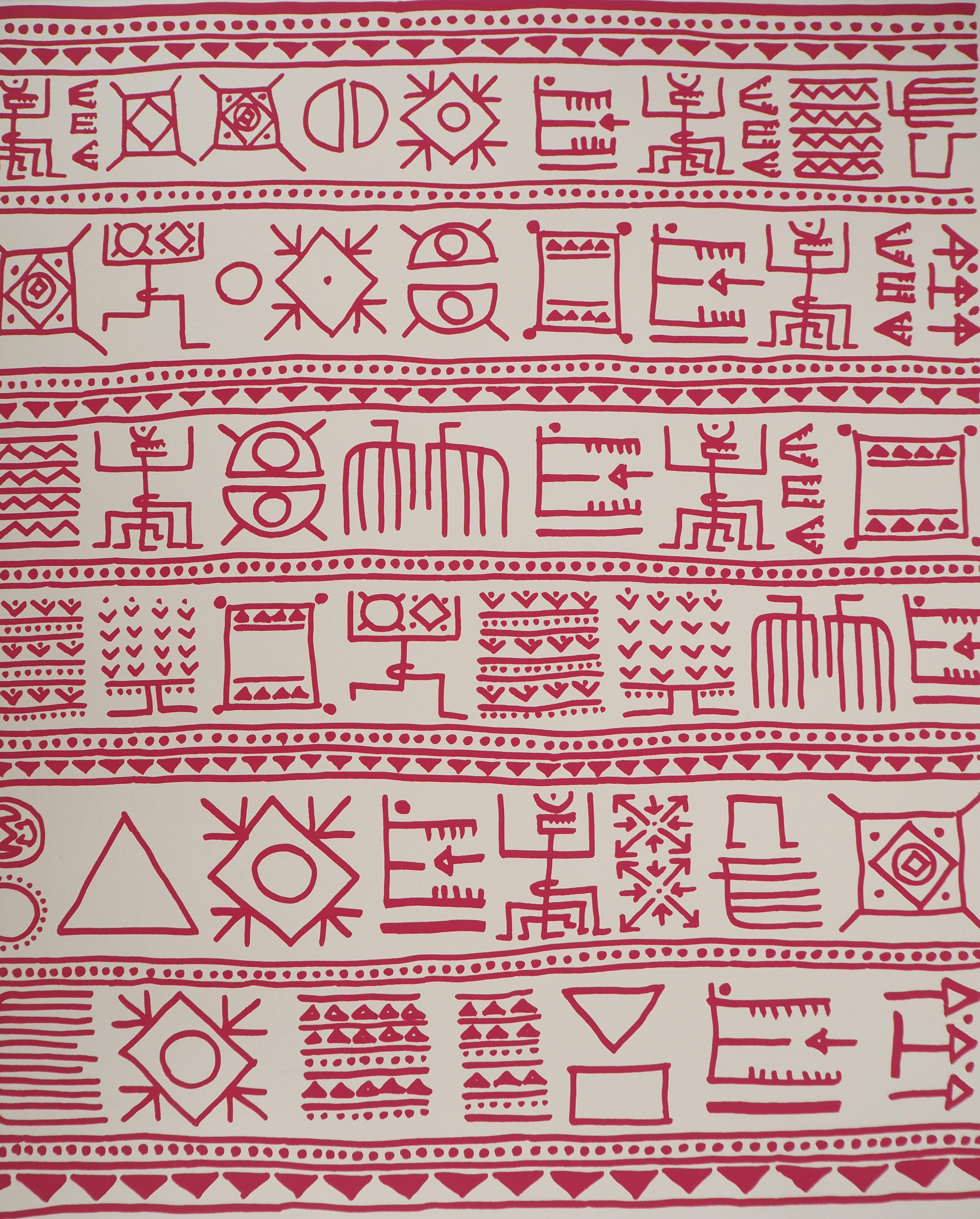 Architect : Pictograms of Genesis (Pink) - Original Screenprint, HANDSIGNED - Beige Abstract Print by Yona Friedman