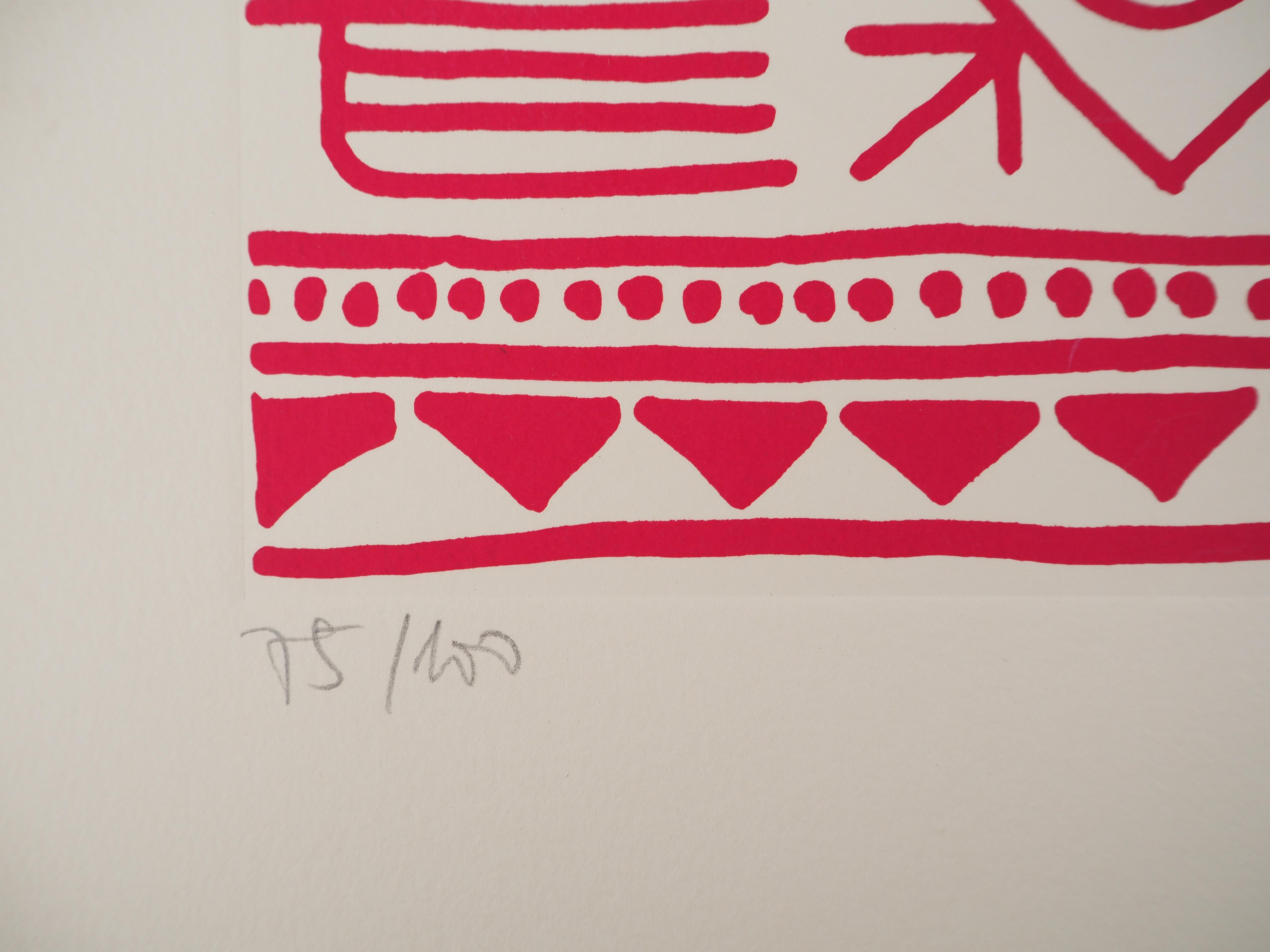 Architect : Pictograms of Genesis (Pink) - Original Screenprint, HANDSIGNED For Sale 2