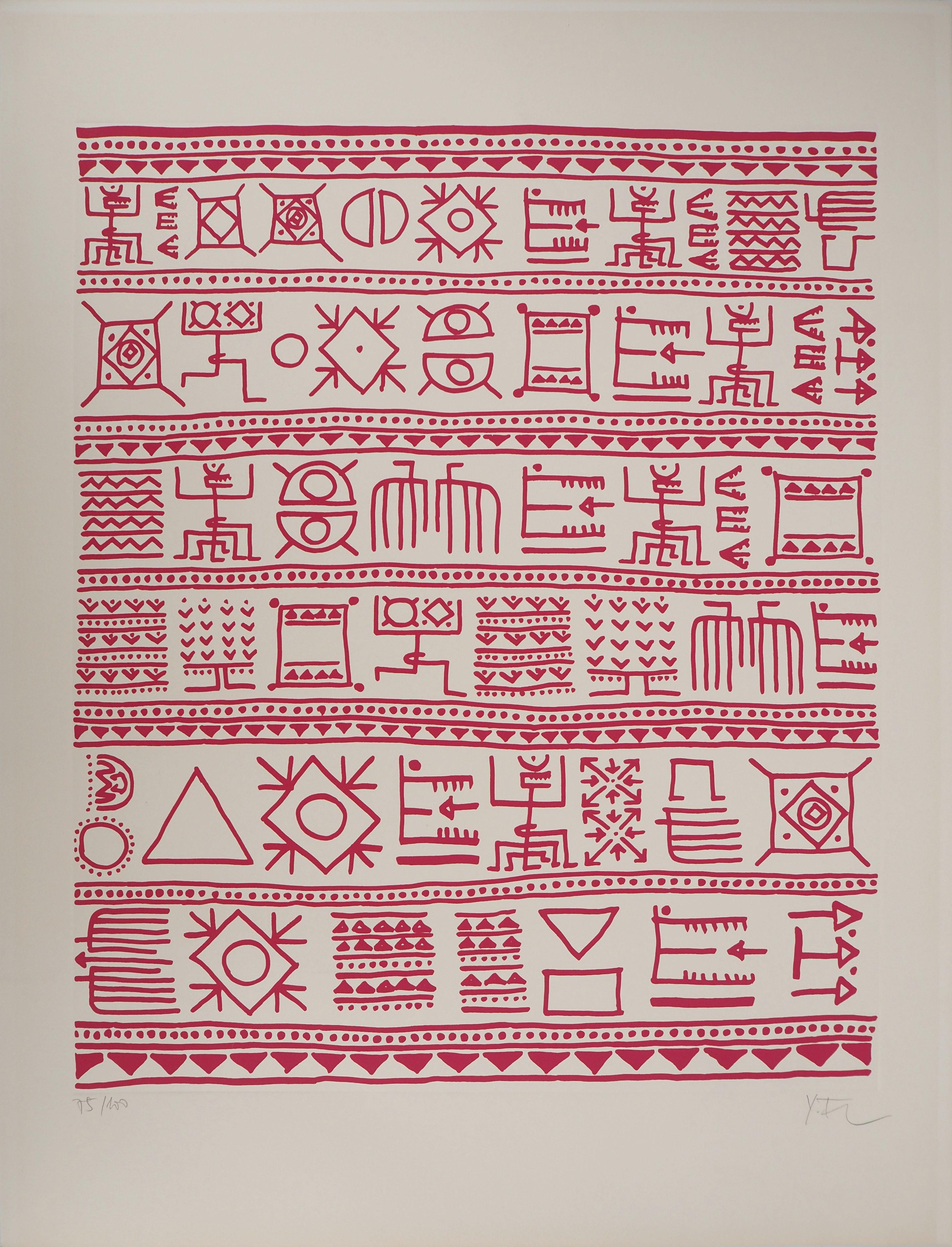 Yona Friedman Abstract Print - Architect : Pictograms of Genesis (Pink) - Original Screenprint, HANDSIGNED