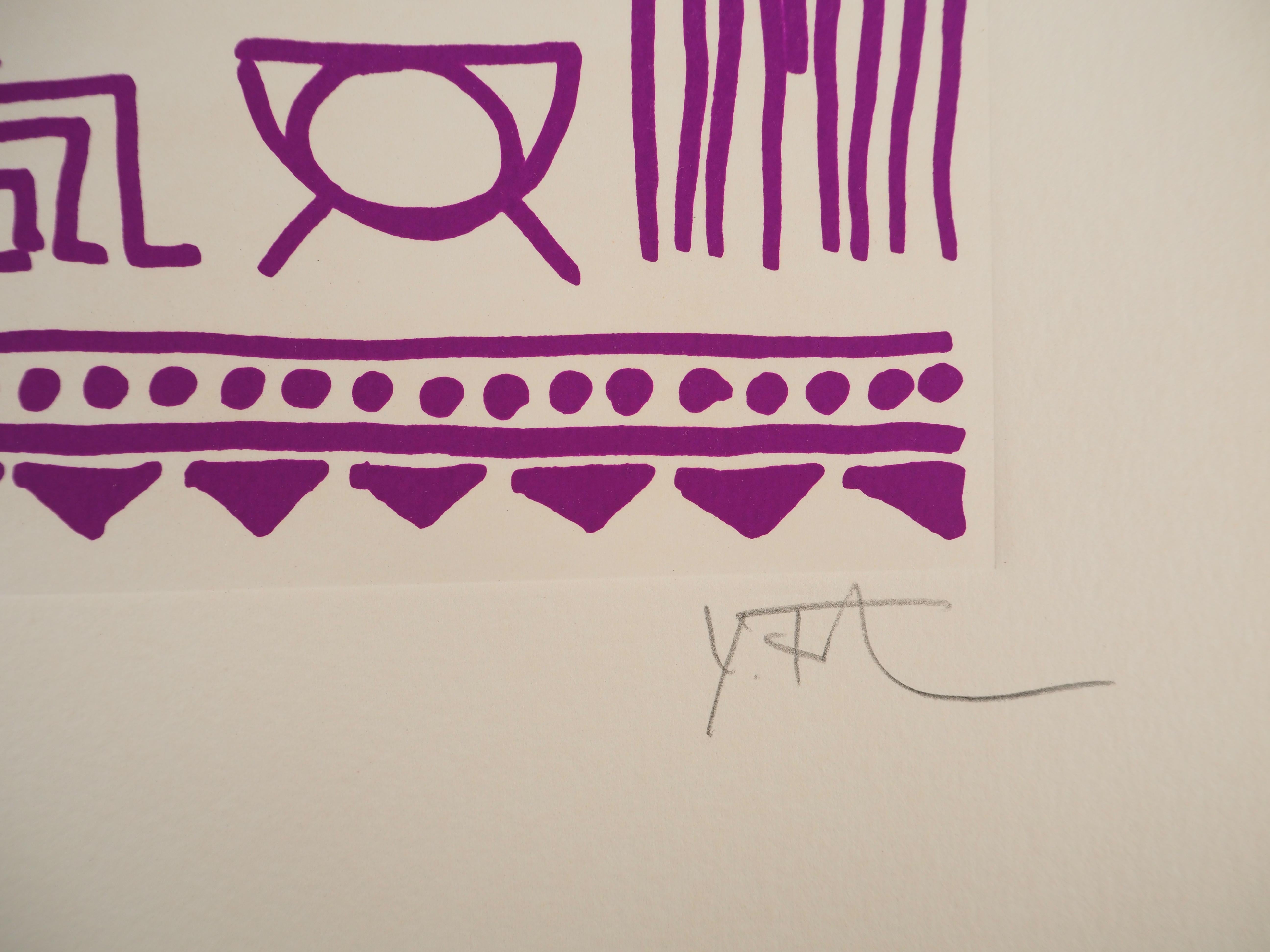 Architect : Pictograms of Genesis (Purple) - Original Screenprint, HANDSIGNED - Print by Yona Friedman