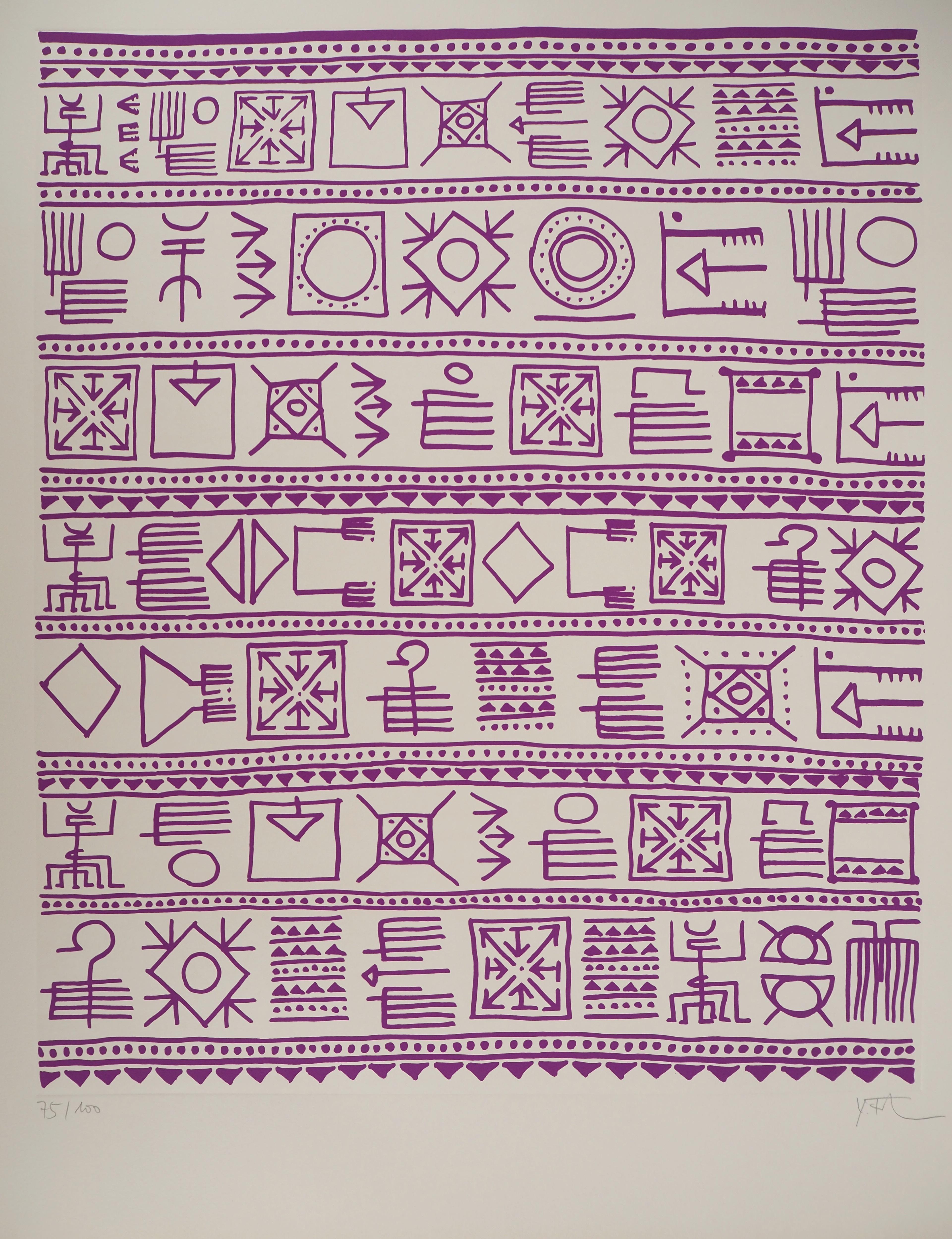 Architect : Pictograms of Genesis (Purple) - Original Screenprint, HANDSIGNED - Abstract Geometric Print by Yona Friedman