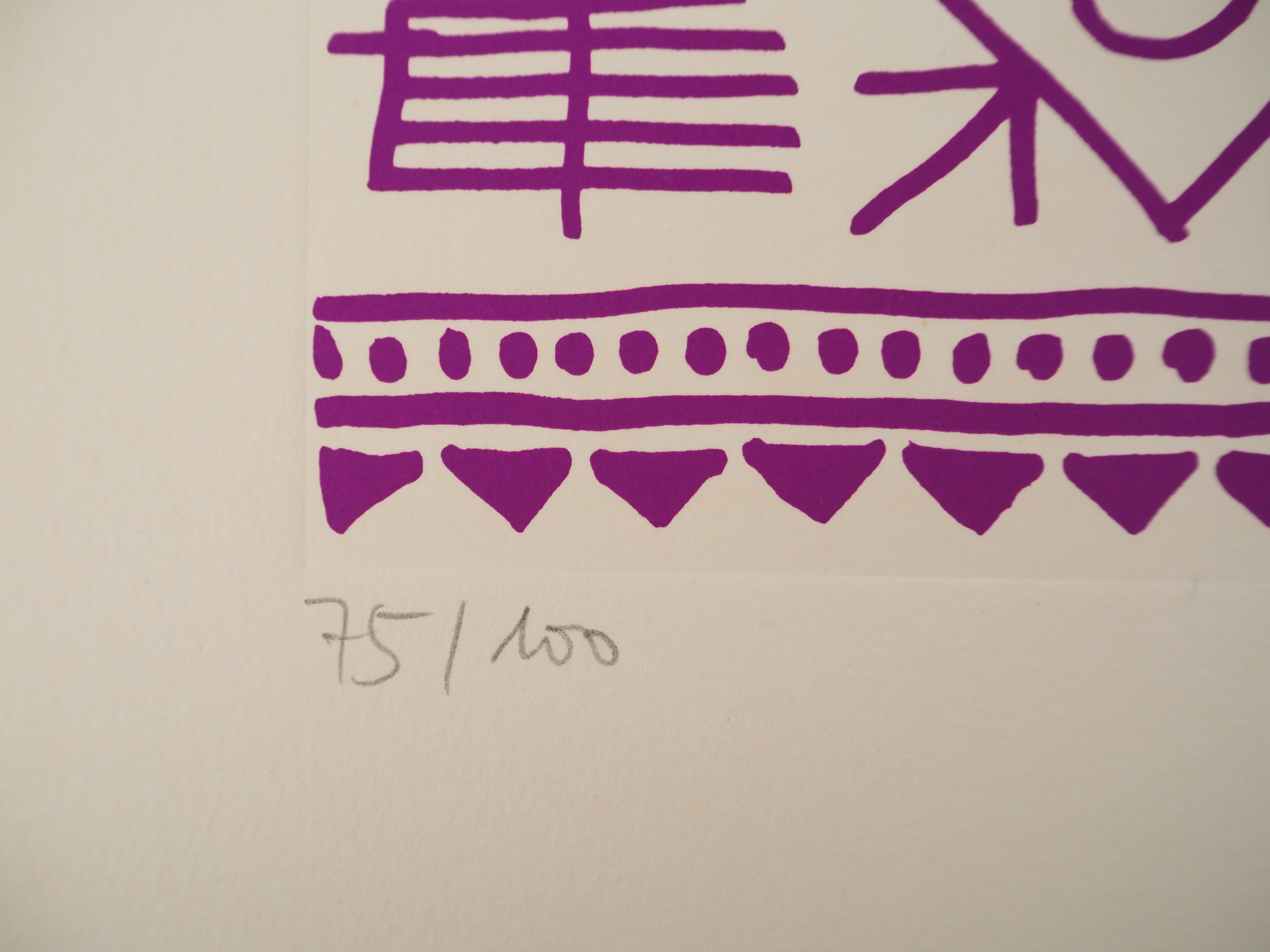 Architect : Pictograms of Genesis (Purple) - Original Screenprint, HANDSIGNED For Sale 2