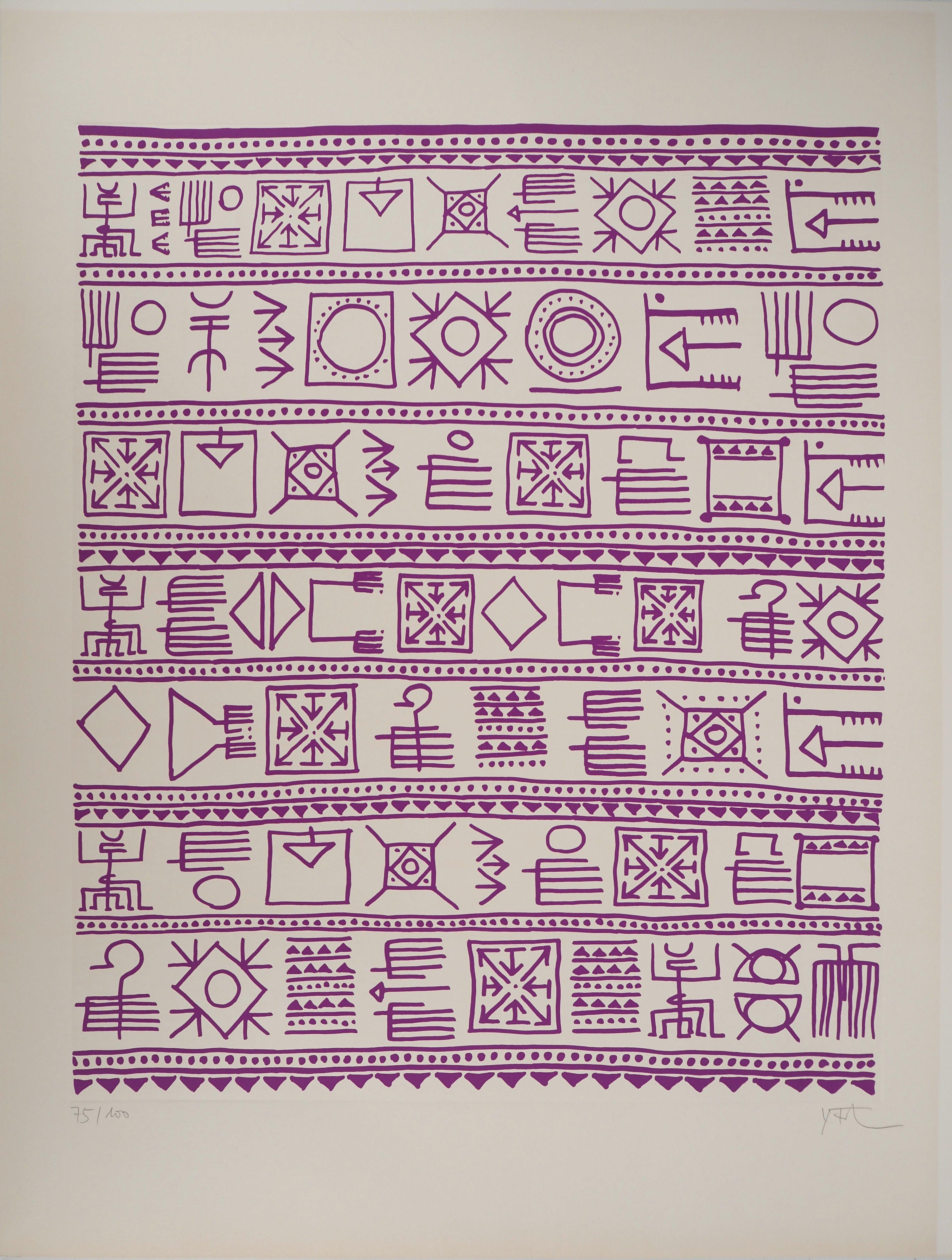 Yona Friedman Abstract Print - Architect : Pictograms of Genesis (Purple) - Original Screenprint, HANDSIGNED
