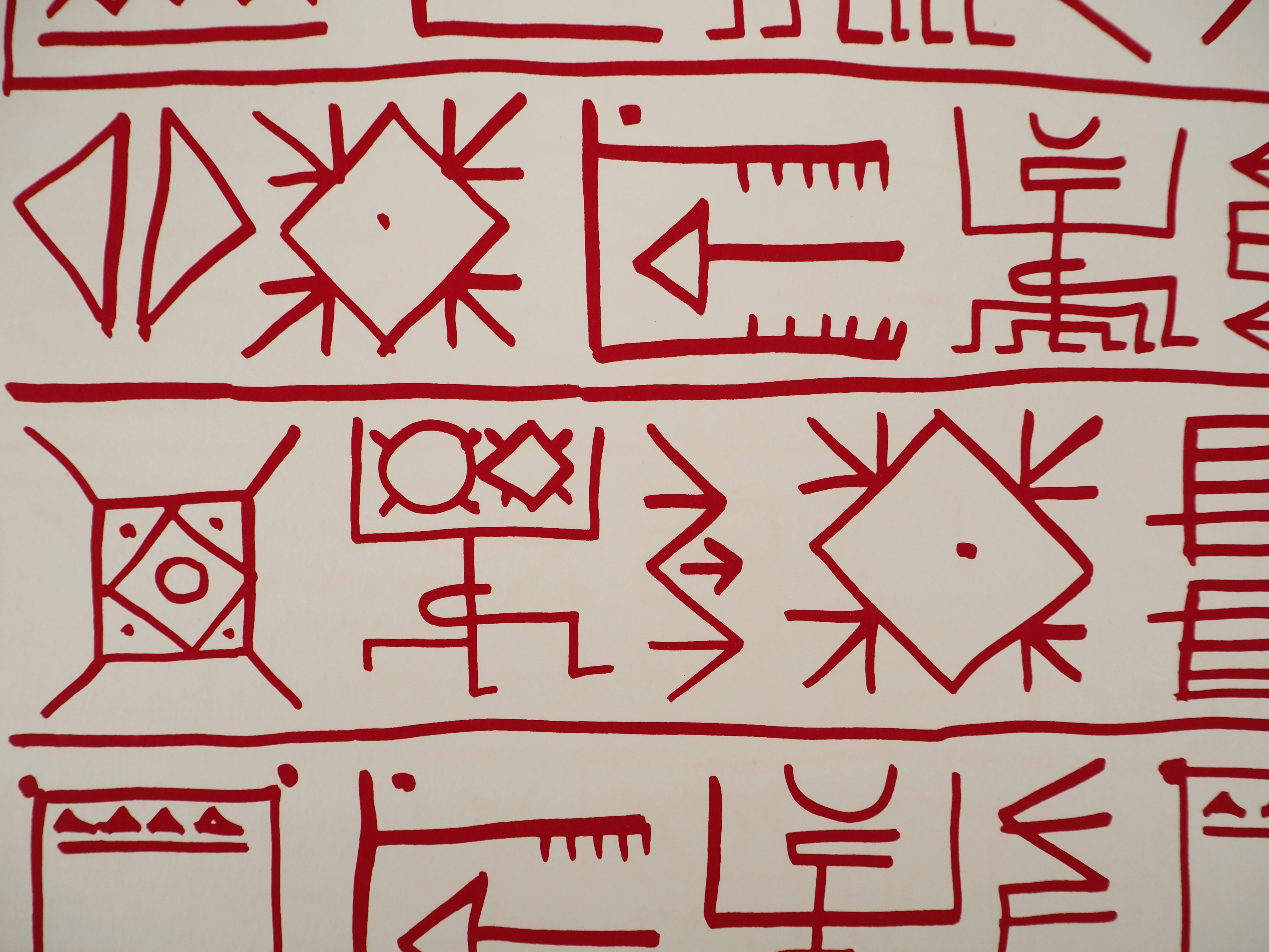 Architecte : Pictograms of Genesis (rouge) - Sérigraphie originale, signée à la main en vente 1