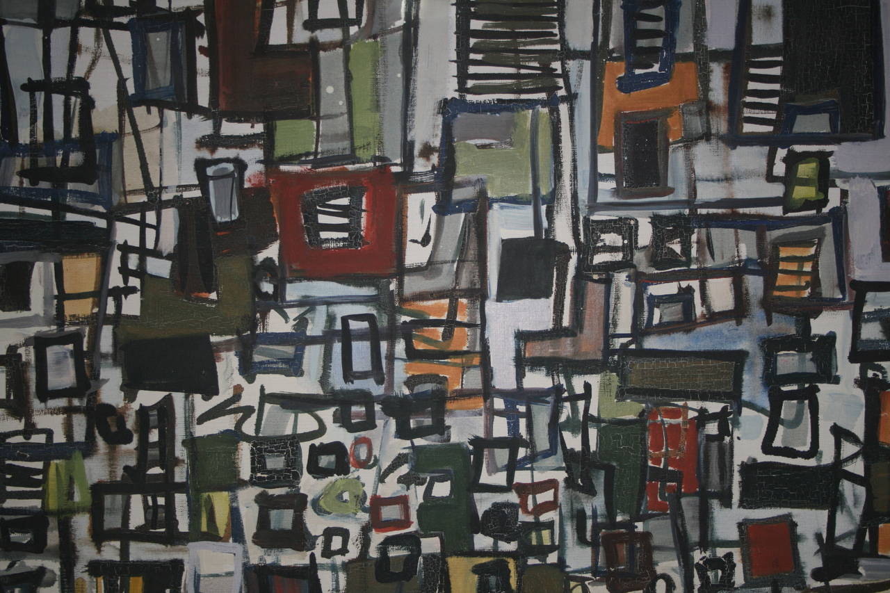 Untitled Abstract Cityscape - Painting by Yona Lotan