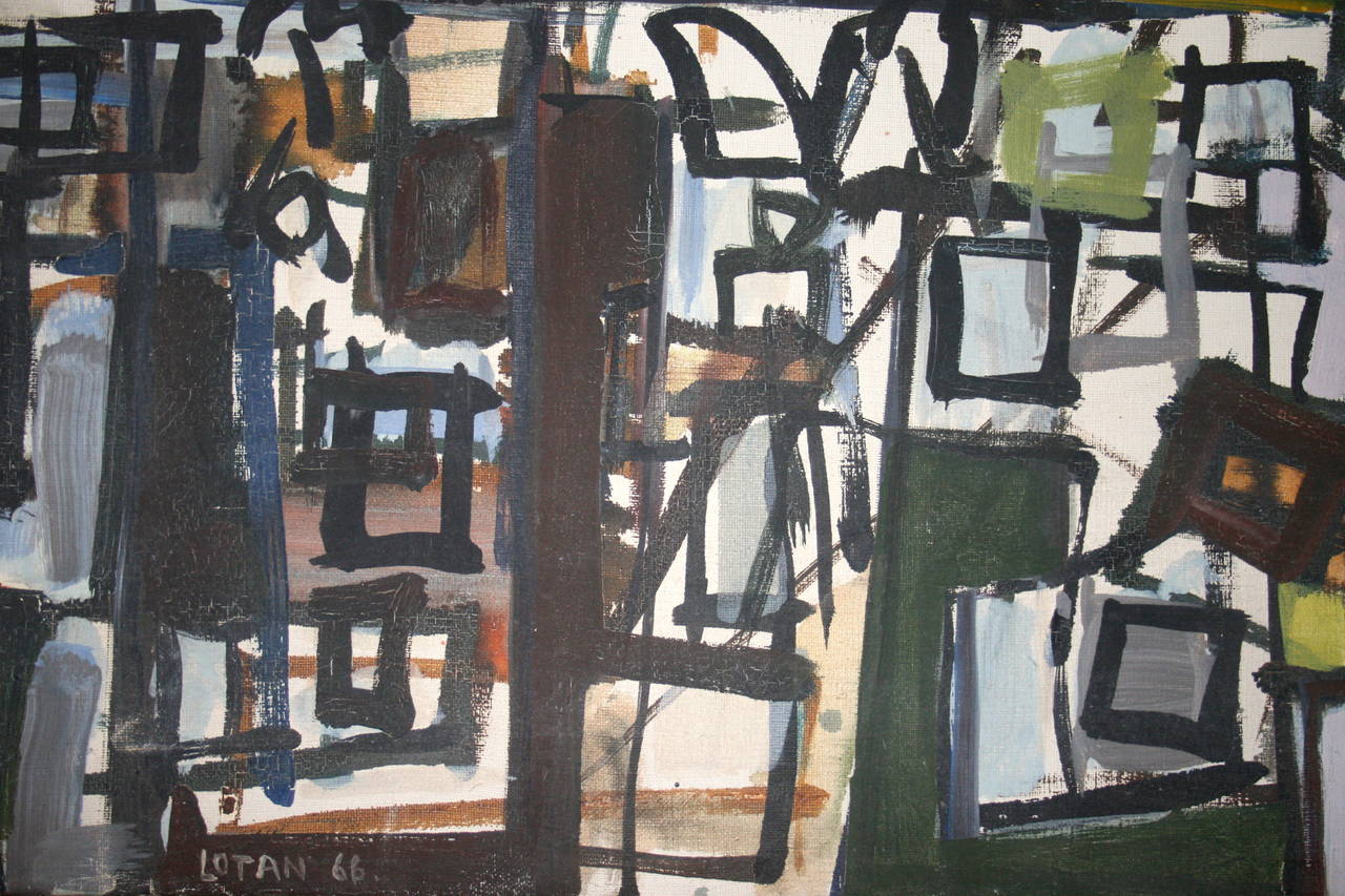 Untitled Abstract Cityscape - Gray Abstract Painting by Yona Lotan