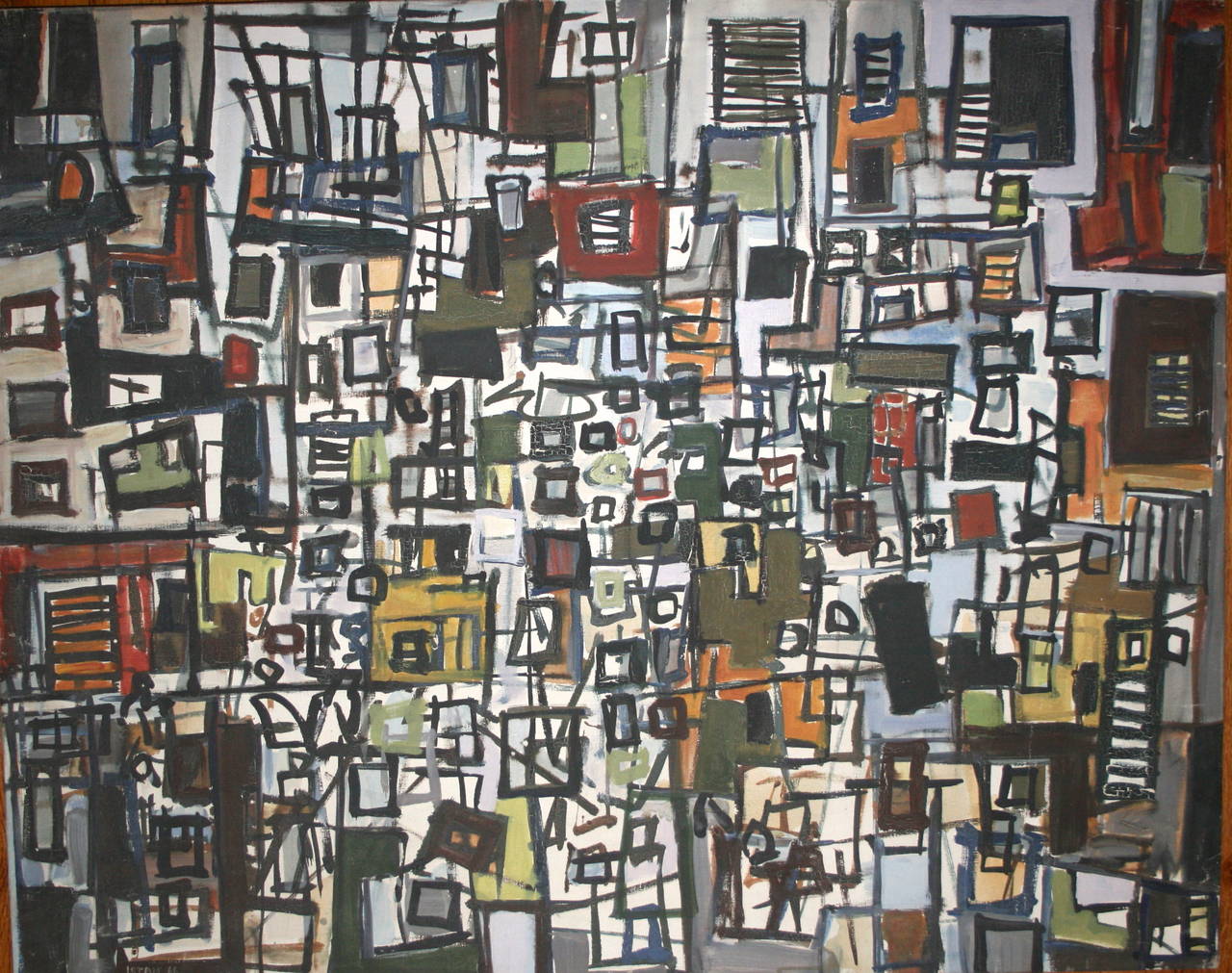 Yona Lotan Abstract Painting - Untitled Abstract Cityscape
