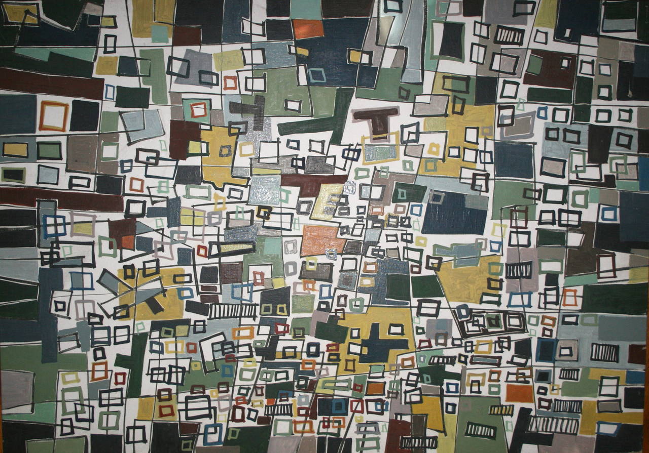 Untitled Abstract Cityscape - Painting by Yona Lotan