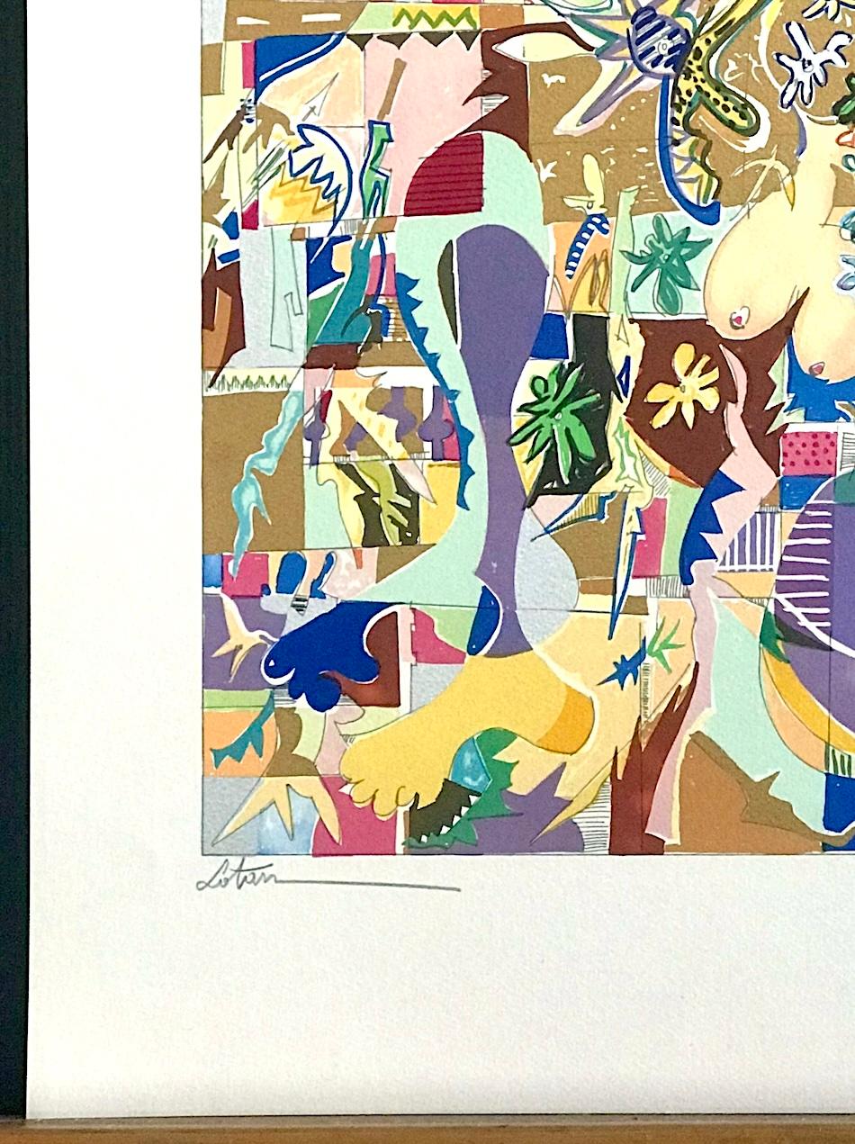 MODERNIST ABSTRACT Signed Lithograph, Matisse Style Flowers Shapes Metallic Gold For Sale 2