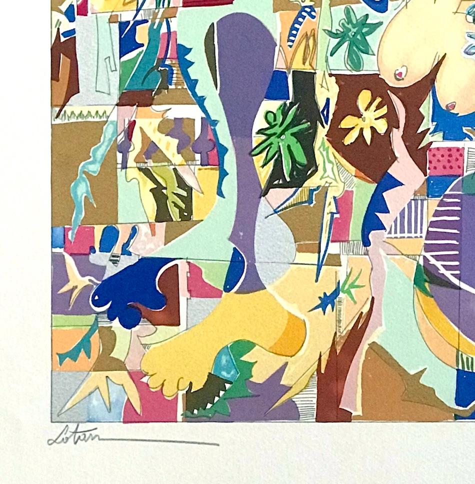 MODERNIST ABSTRACT Signed Lithograph, Matisse Style Flowers Shapes Metallic Gold For Sale 4