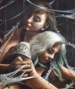 Contemporary figurative acrylic painting macabre female subjects dark signed