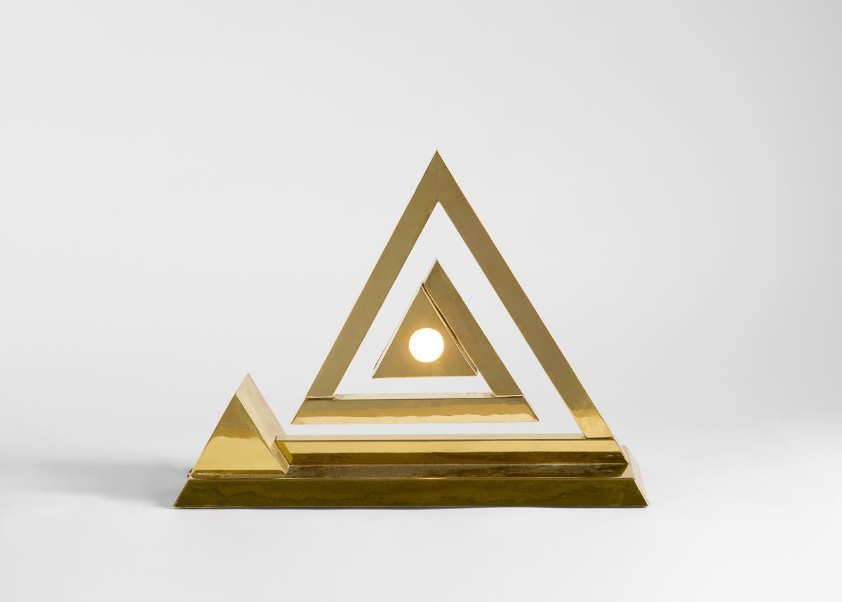 Late 20th Century Yonel Lebovici, Pyramide pantographe, Brass Table Lamp, France, c. 1978 For Sale