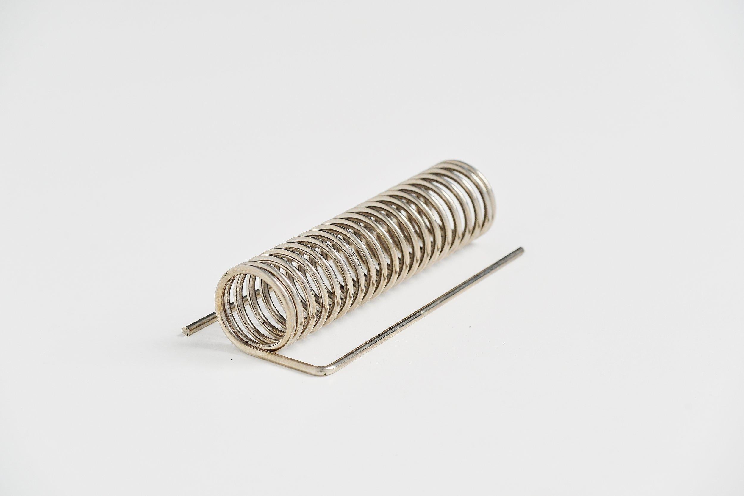 Rare limited edition letter holder designed by Yonel Lebovici and manufactured by Distrimex, France 1969. This nickel plated spiral shaped letter holder was made in a limited production of only 500 pieces. Rare and collectors item, very nice and