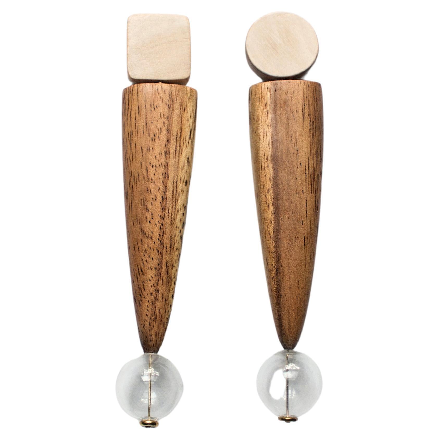 Modern Yonet Carved Wood Dangle Earrings For Sale