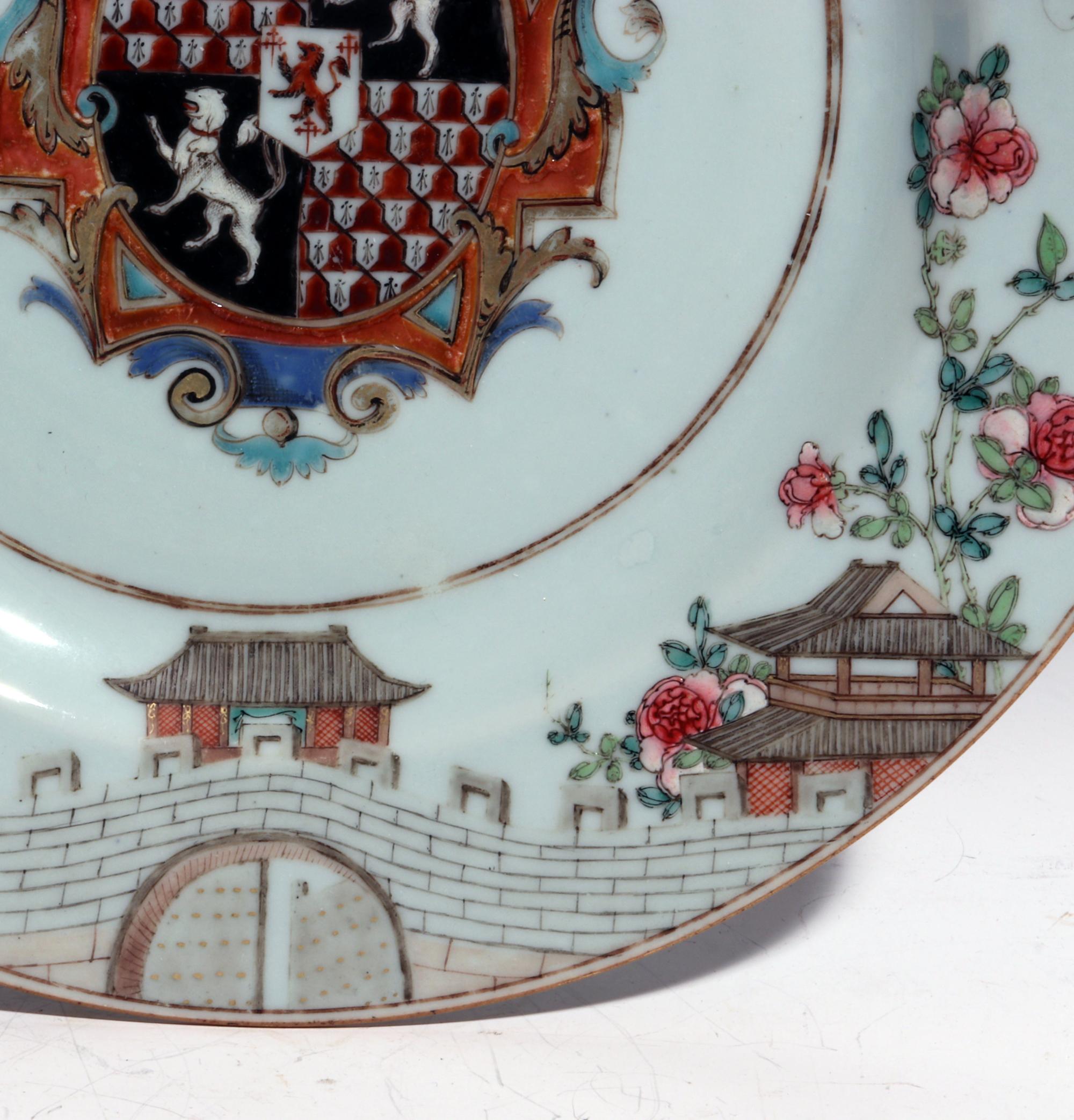 Mid-18th Century Yongzheng Chinese Export Porcelain Armorial Plate with Arms of Gresley For Sale
