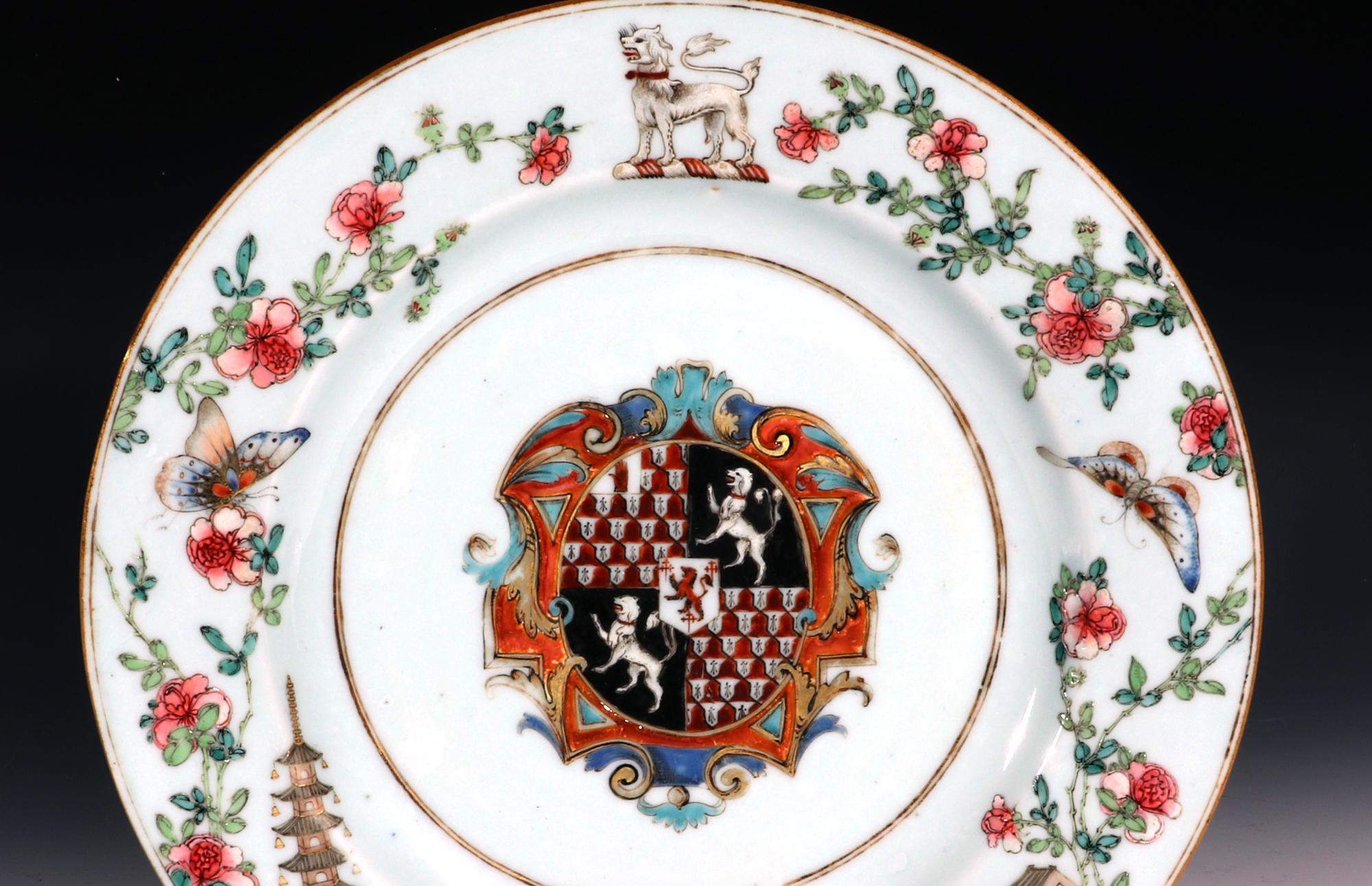 Yongzheng Chinese Export Porcelain Armorial Plate with Arms of Gresley For Sale 5