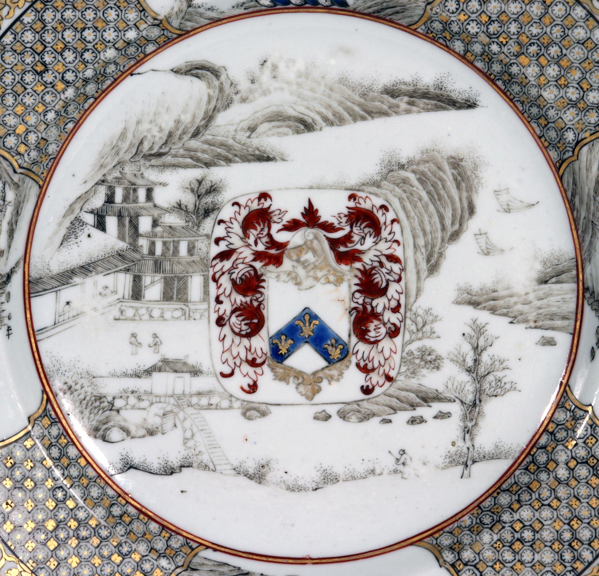 Yongzheng Chinese Export Porcelain Plate with Arms of Elwick of Middlesex In Good Condition For Sale In Downingtown, PA