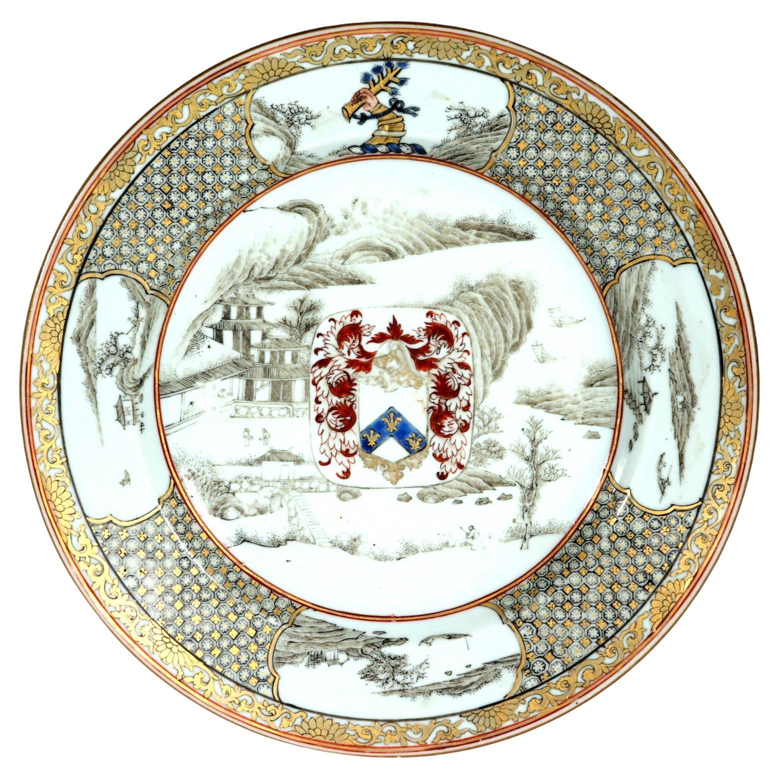 Yongzheng Chinese Export Porcelain Plate with Arms of Elwick of Middlesex For Sale