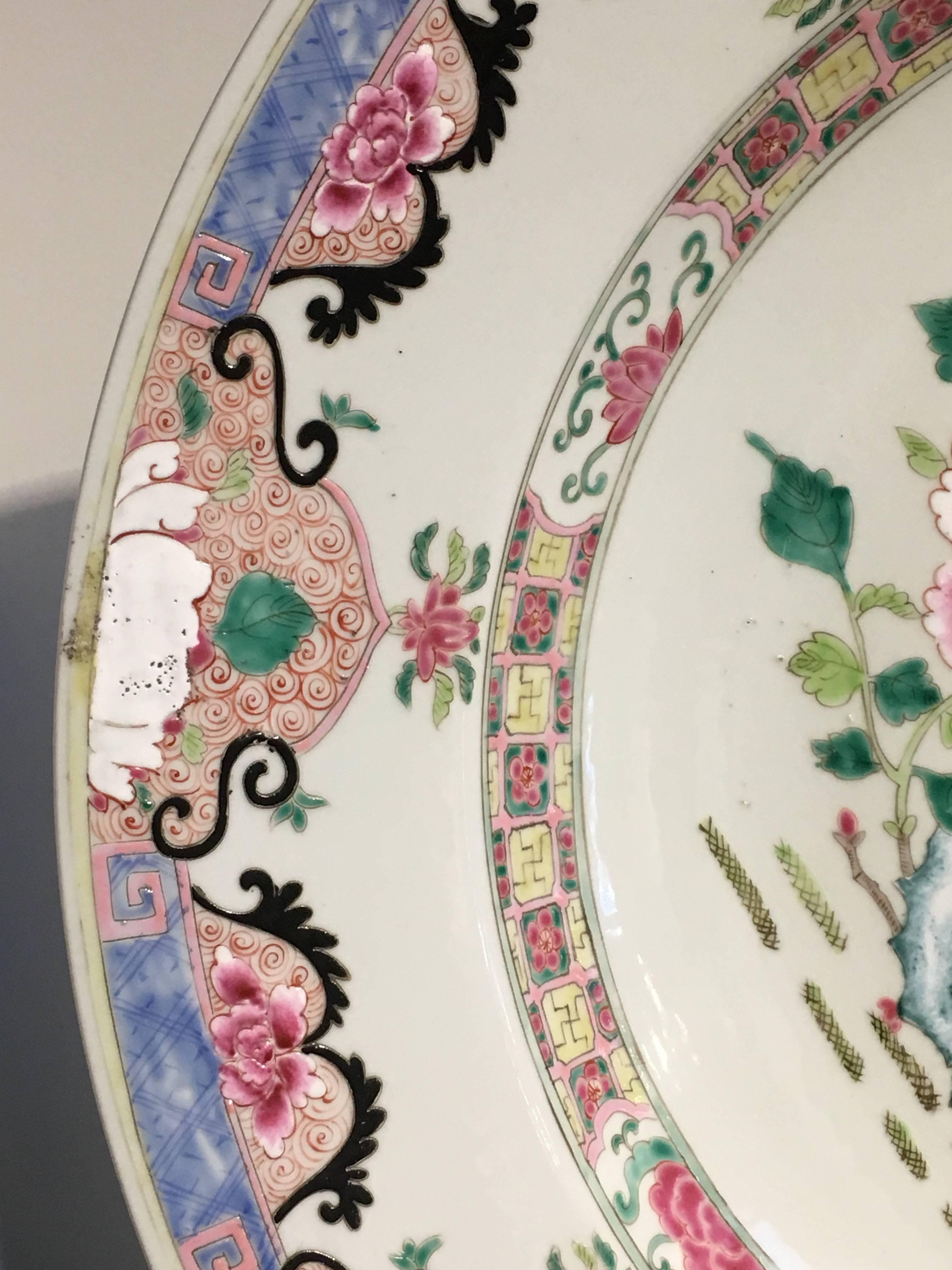 Porcelain Yongzheng Chinese Export Style Famille Rose Large Charger, 20th Century For Sale