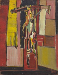 Importante "La víctima" Avant Garde 1947 Pintura al óleo expresionista judaica
