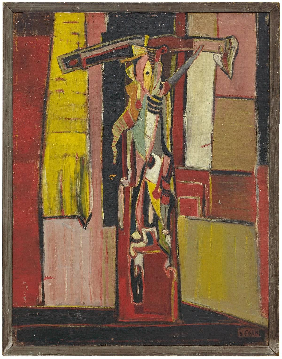 Importante peinture à l'huile expressionniste judaïque « The Victim » d'avant-garde, 1947 