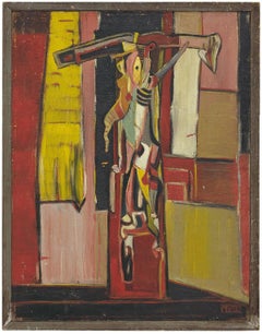 Important "The Victim" Avant Garde 1947 Judaica Expressionist Oil Painting 