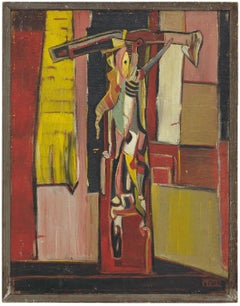Wichtiges "Das Opfer" Avant Garde 1947 Judaica Expressionist Ölgemälde