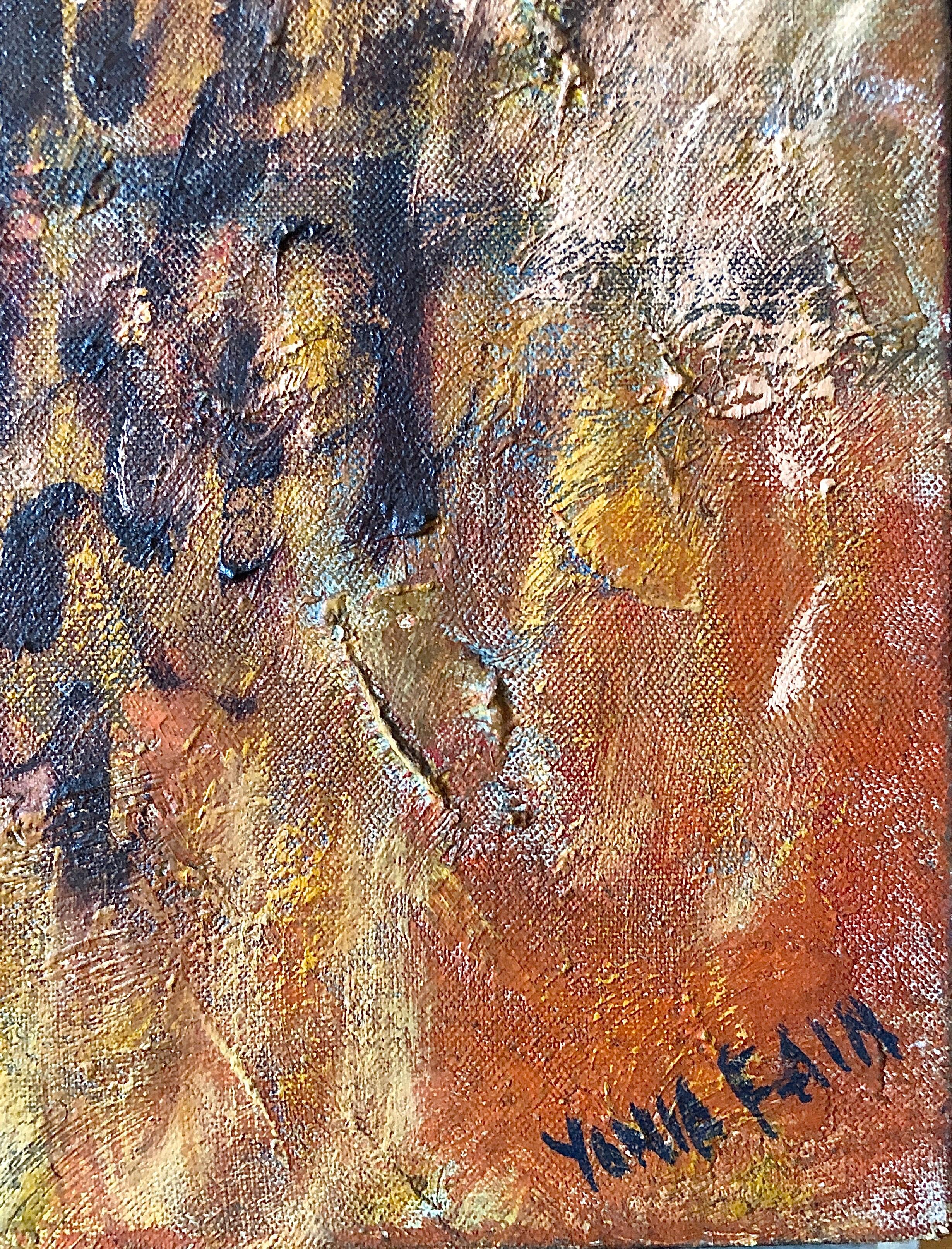 Jüdische mexikanische Avant Garde Fiesta von Guadalupe Expressionist Ölgemälde – Painting von Yonia Fain