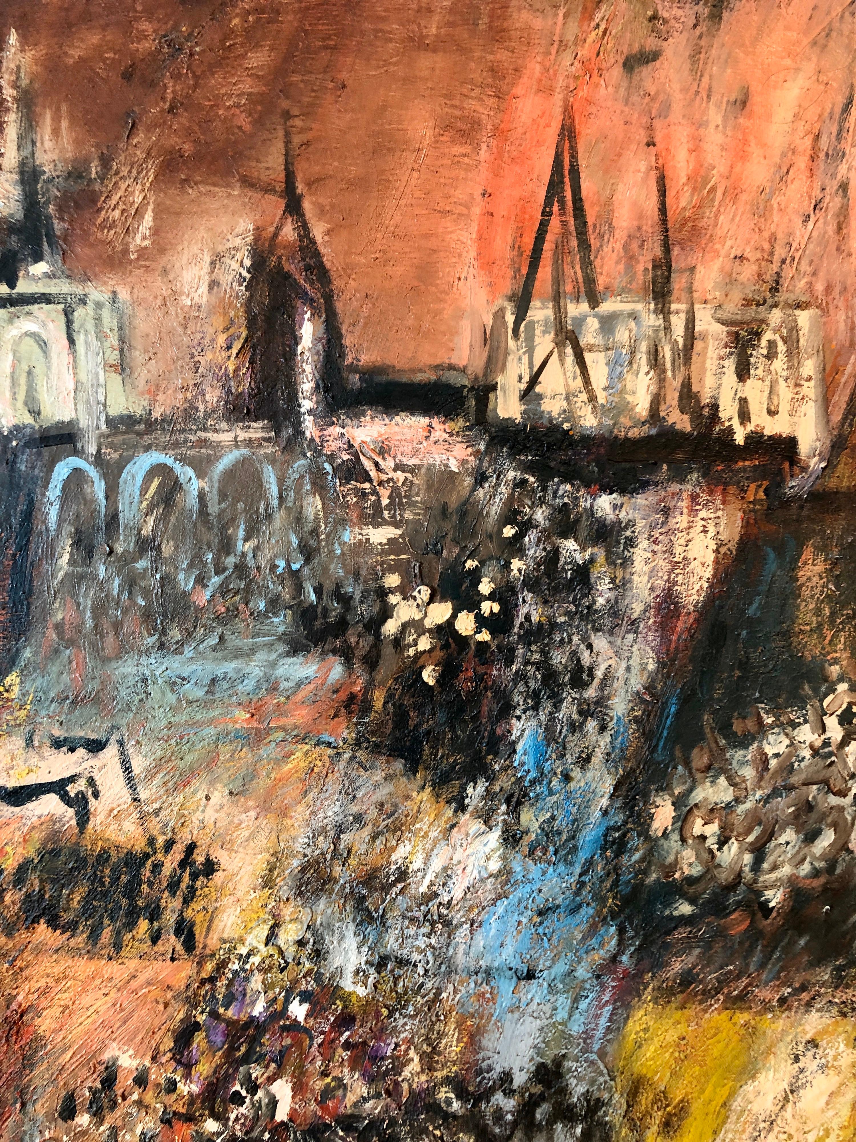 Jüdische mexikanische Avant Garde Fiesta von Guadalupe Expressionist Ölgemälde im Angebot 3
