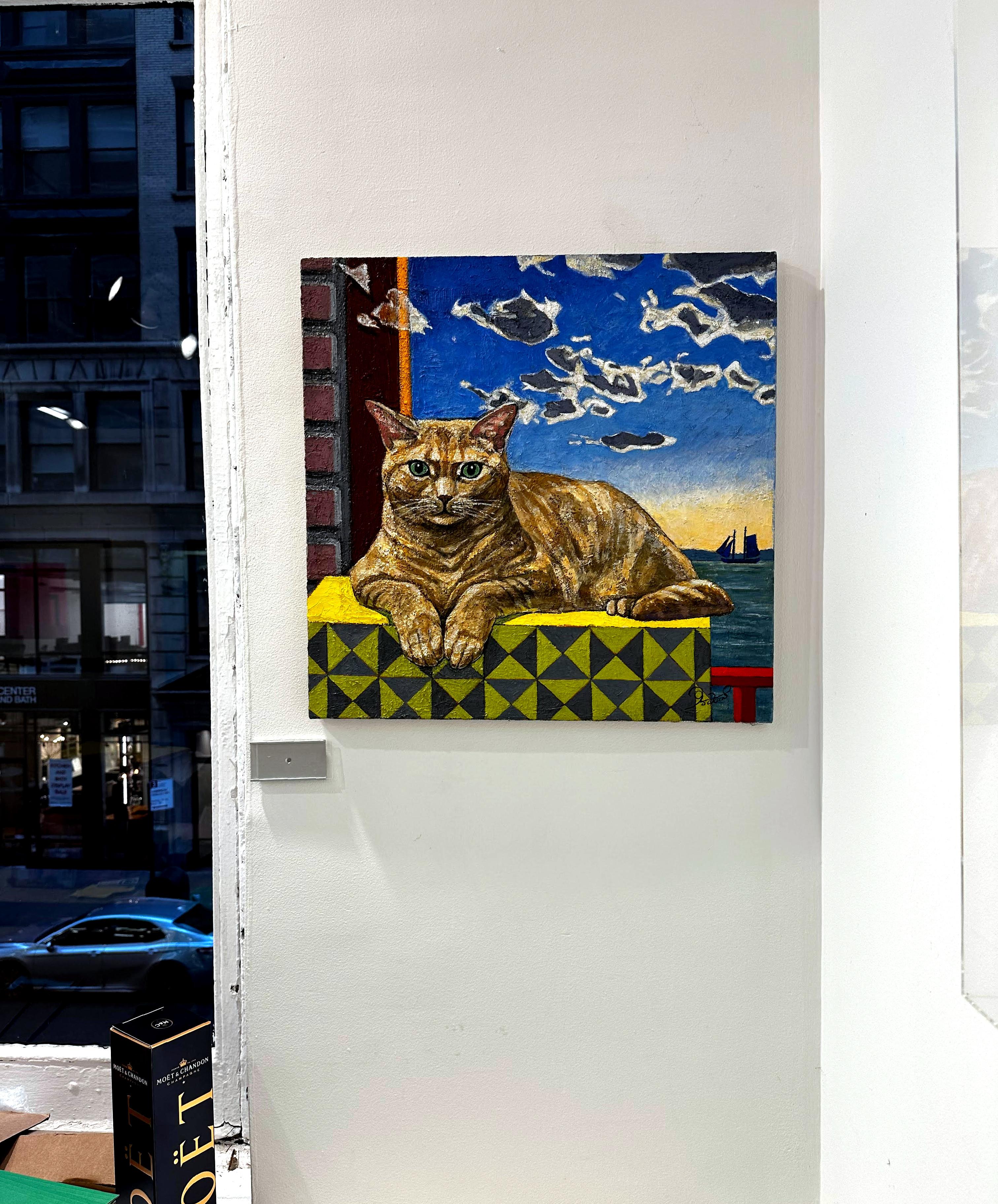 Les pensées d'un chat orange (peinture originale du célèbre peintre japonais-américain) en vente 1