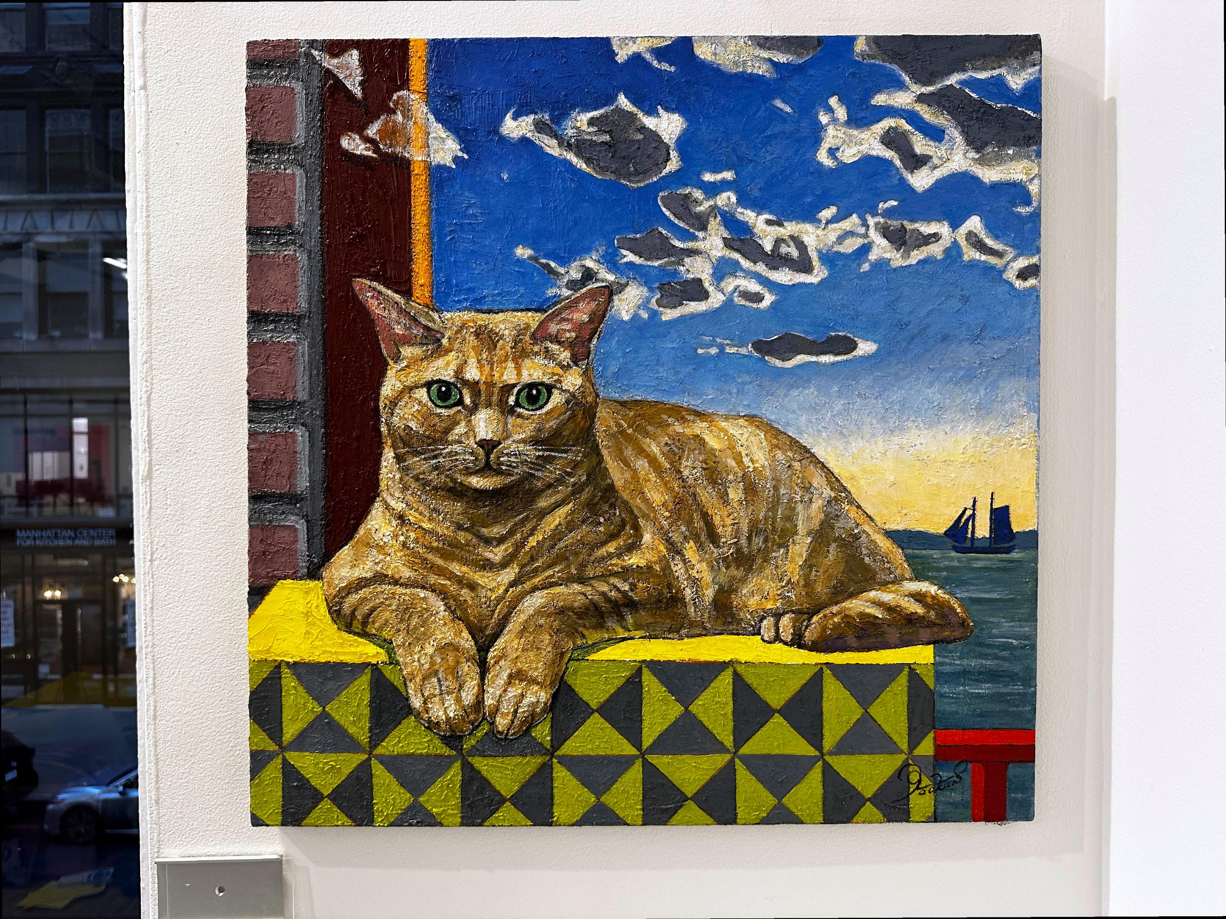 Les pensées d'un chat orange (peinture originale du célèbre peintre japonais-américain) en vente 2