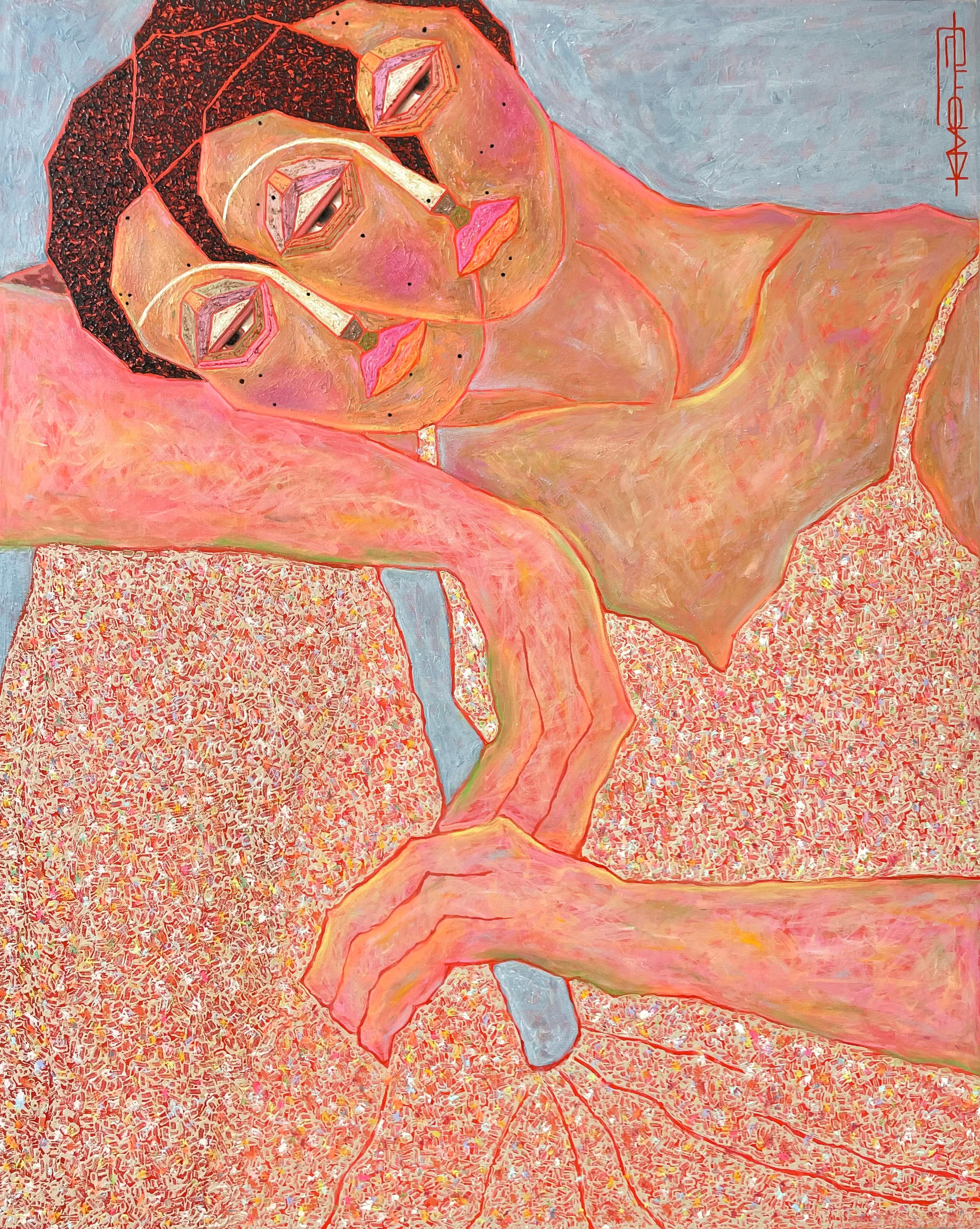 Figurative Painting di Yool Kim - La signora della pesca