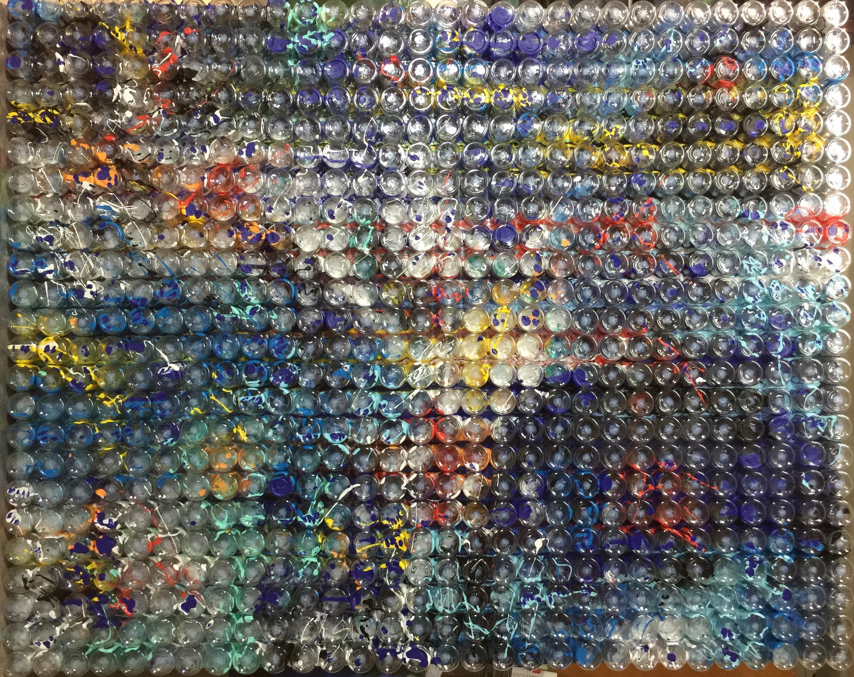 "Ein Moment im Universum" Abstraktes Gemälde in Mischtechnik 48 x 60 Zoll von Yoram Katz