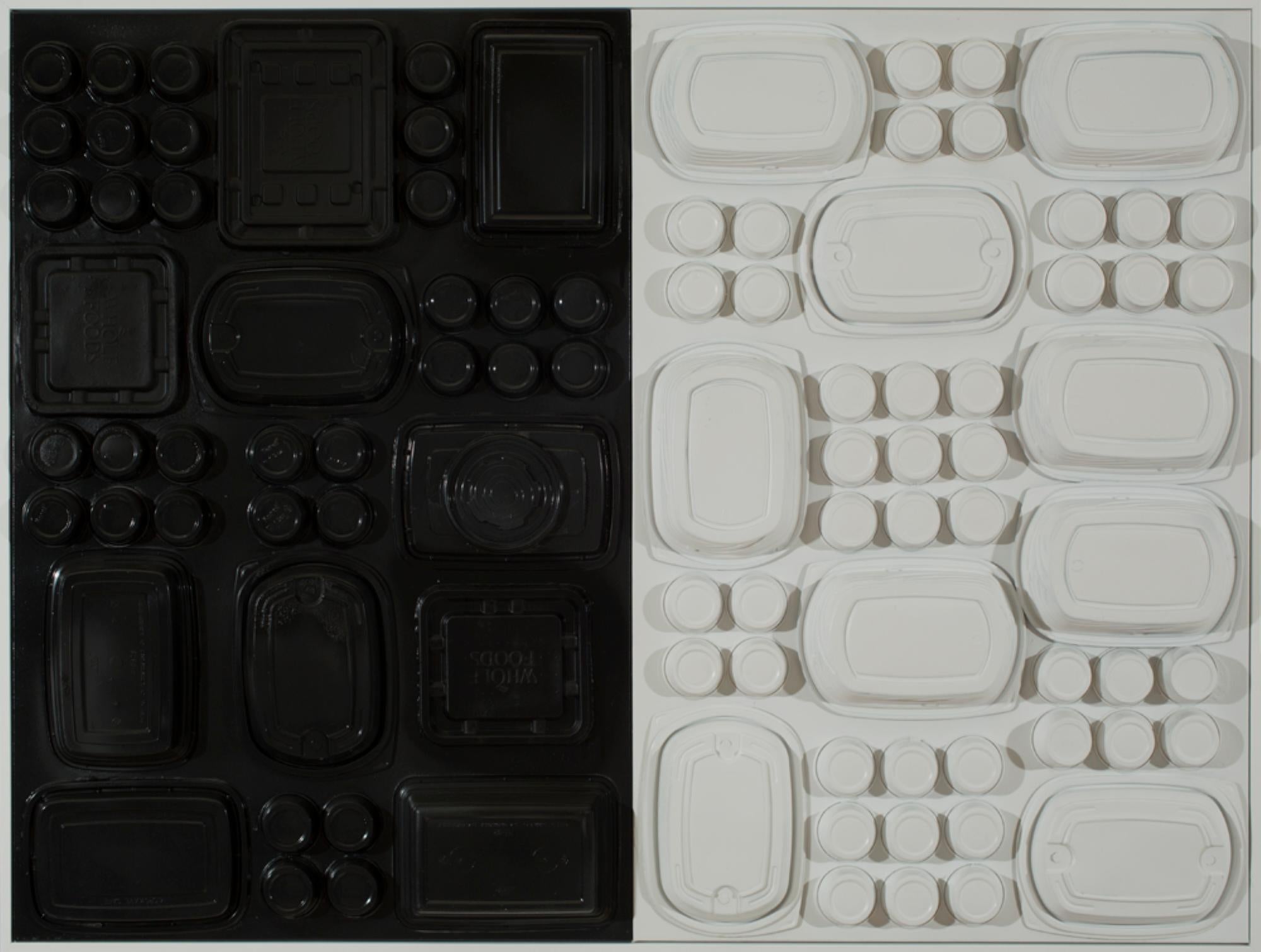 "Black & White Food to Go" (FRAMED) Pittura astratta 36 x 48" in di Yoram Katz