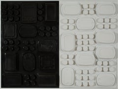 "Black & White Food to Go" (FRAMED) Abstract Painting 36 x 48" in by Yoram Katz