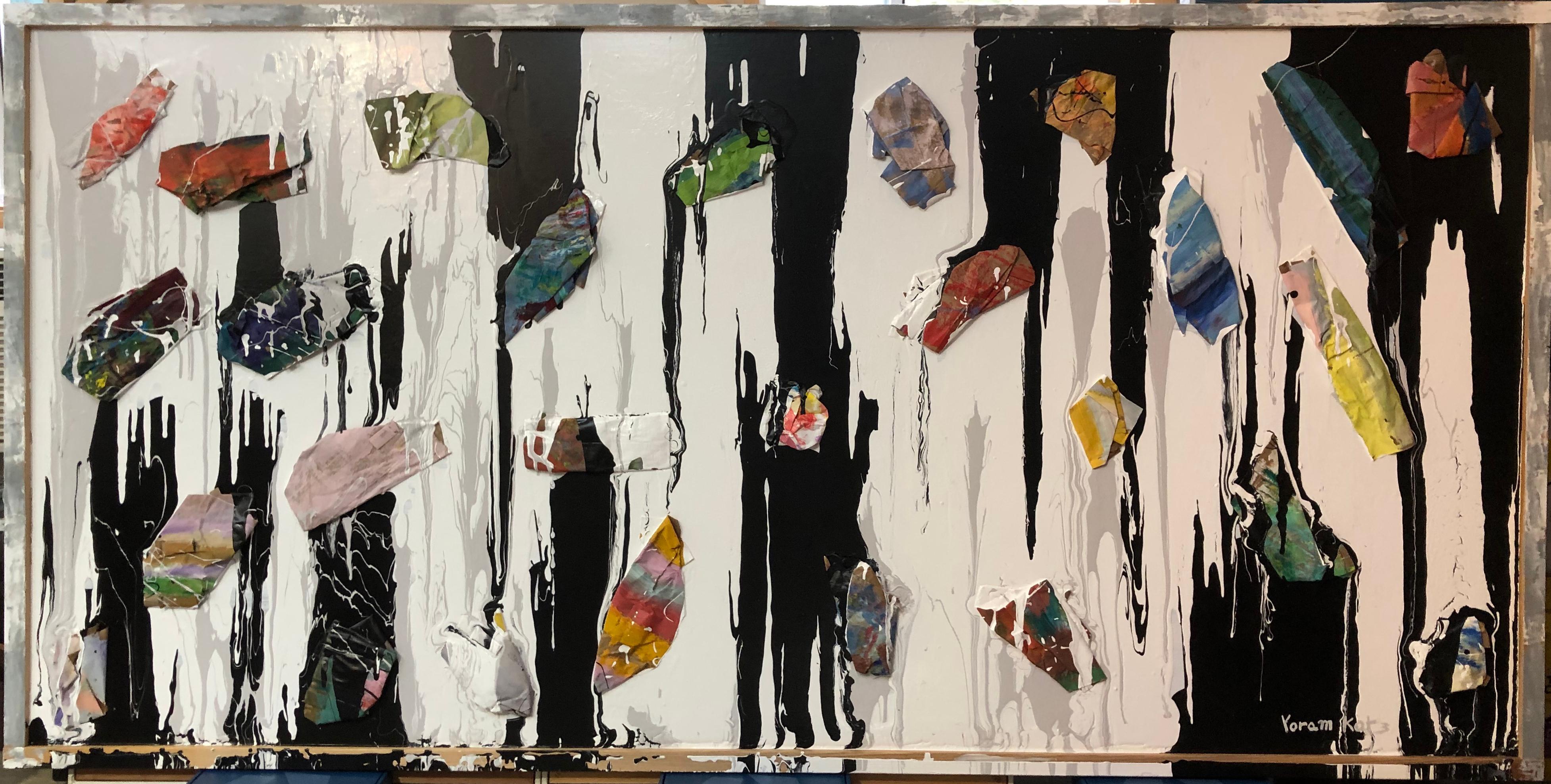 "Regalos del cielo" Pintura abstracta en técnica mixta 48 x 96" pulgadas por Yoram Katz