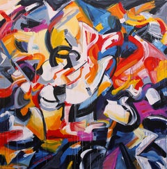 "Mr. Happenings" Quadro astratto 48 x 48" pollici di Yoram Katz