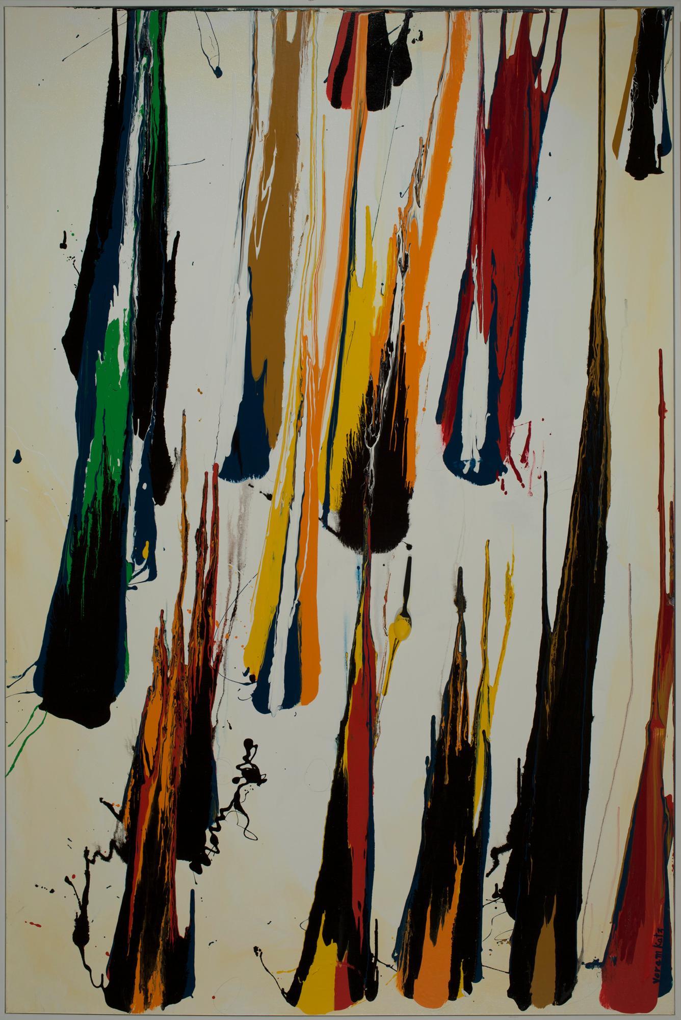 "Power of a Plastic Teaspoon" (gerahmt) Abstrakte Malerei 72x48 von Yoram Katz