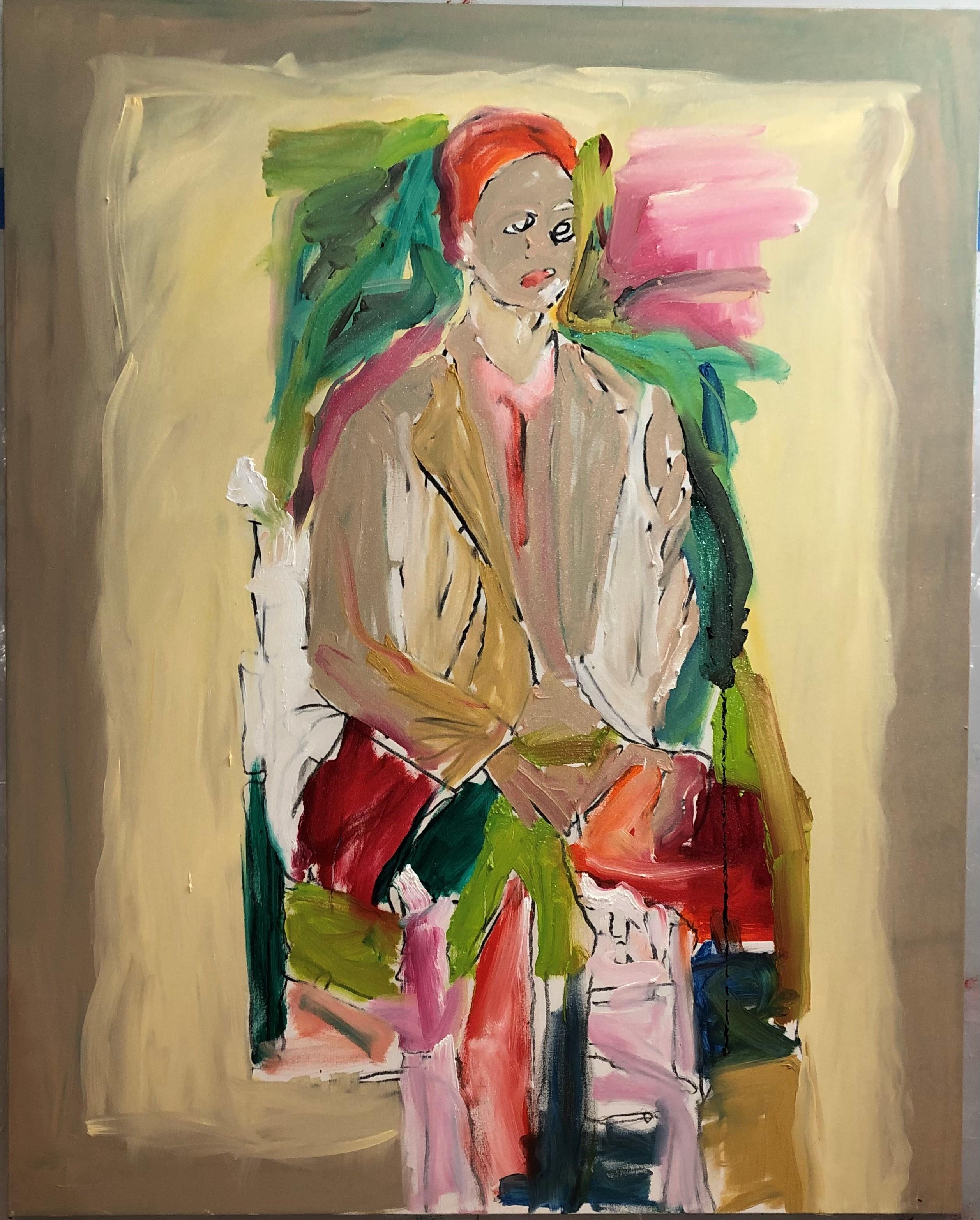 "Sitting Alone" Figurative Oil Painting 60 x 48 inch by Yoram Katz