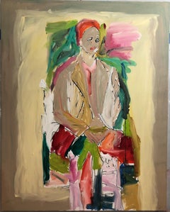"Sitting Alone" Figurative Oil Painting 60 x 48 inch by Yoram Katz