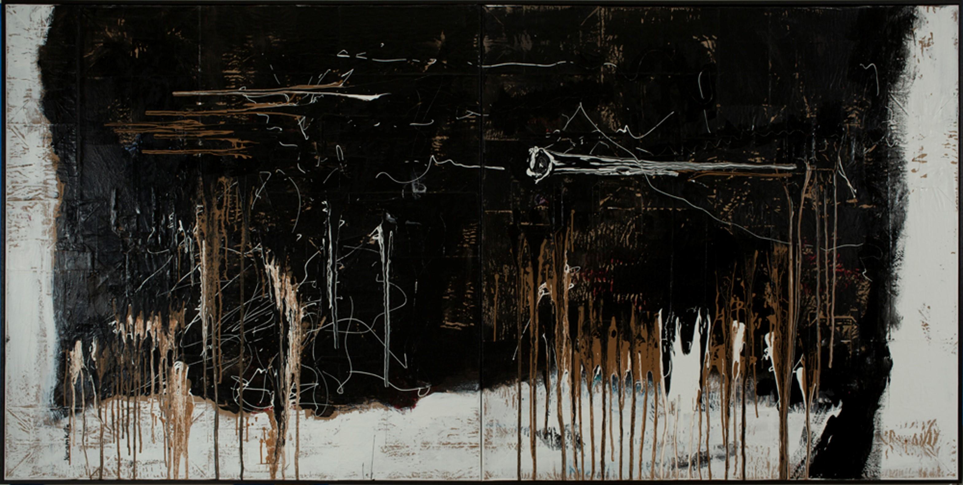 Pittura astratta "I cieli non sono più blu" 48 x 96" pollici di Yoram Katz