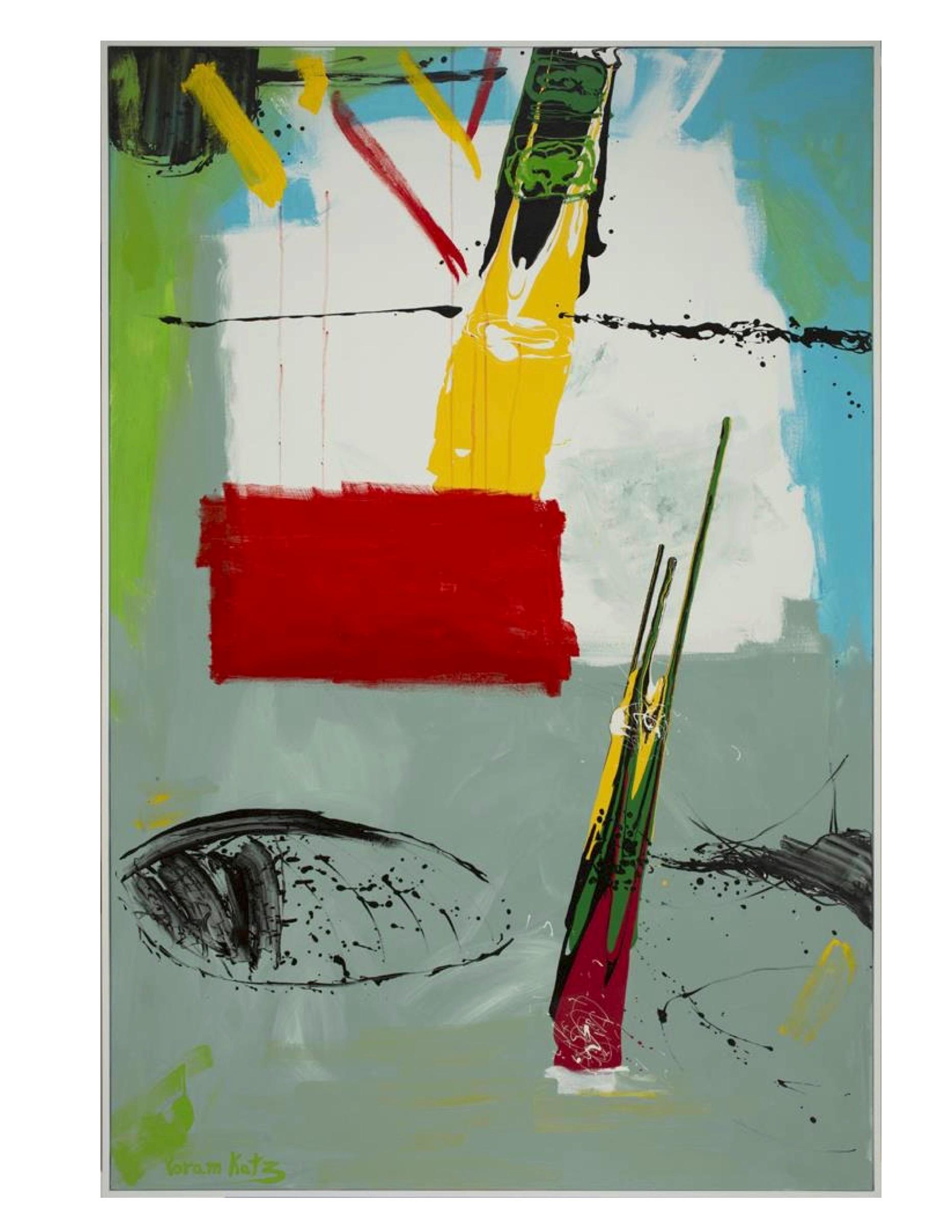 Abstraktes Gemälde „Surprise“ (FRAMED) 72 x 48 Zoll von Yoram Katz im Angebot 1
