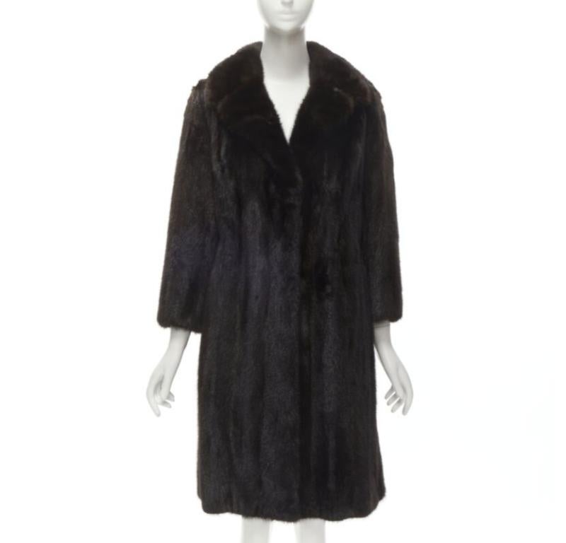 Black YORK FUR brown fur oversized collar long sleeve long coat For Sale