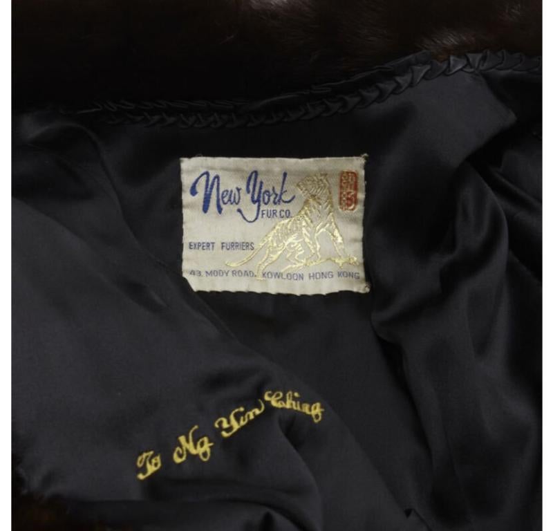 YORK FUR brown fur oversized collar long sleeve long coat For Sale 3
