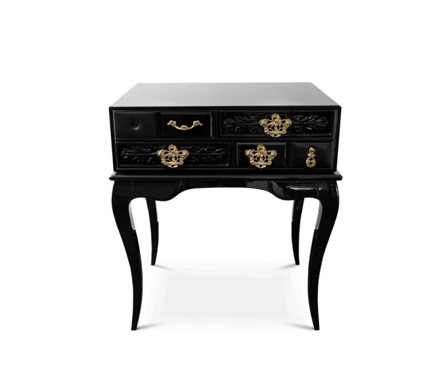York Nightstand in Black with Glass Top by Boca do Lobo For Sale