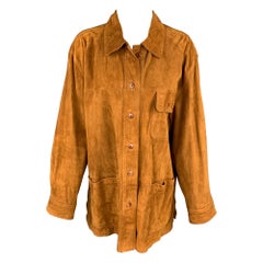 YORK Size 12 Camel Suede Patch Pockets Buttoned Jacket