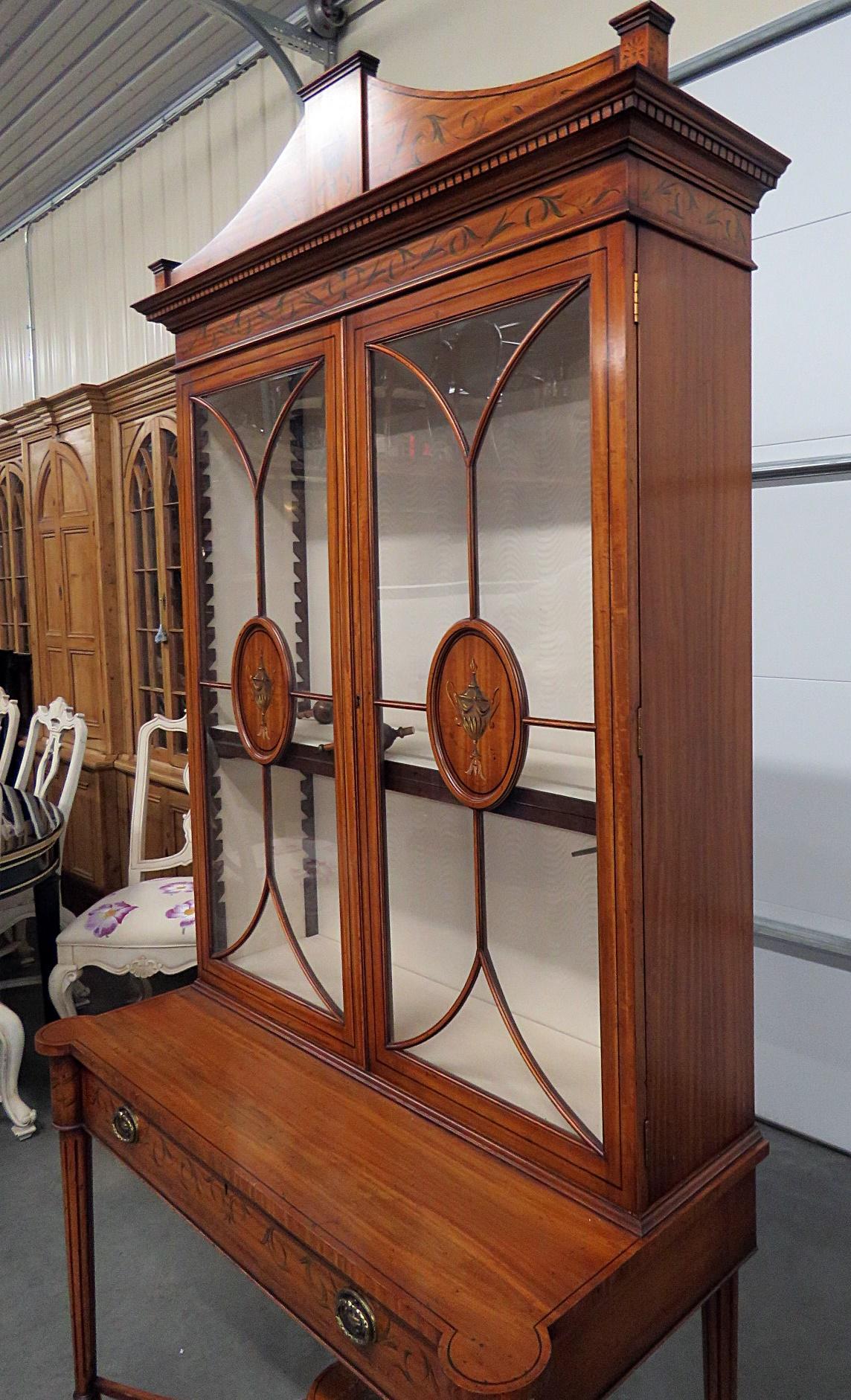 20th Century Yorkshire House Paint Decorated Satinwood Adams Style China Cabinet