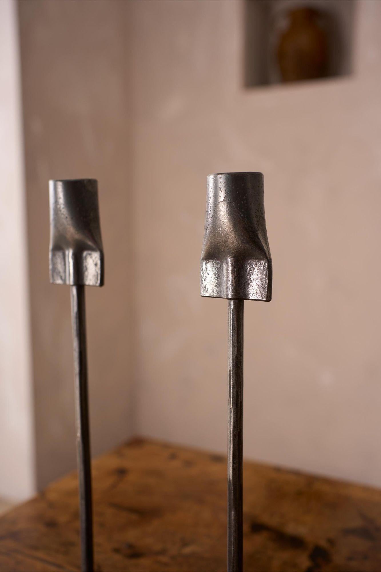 Yorkshire made Blacksmith forged steel candle sticks In Excellent Condition For Sale In Malton, GB